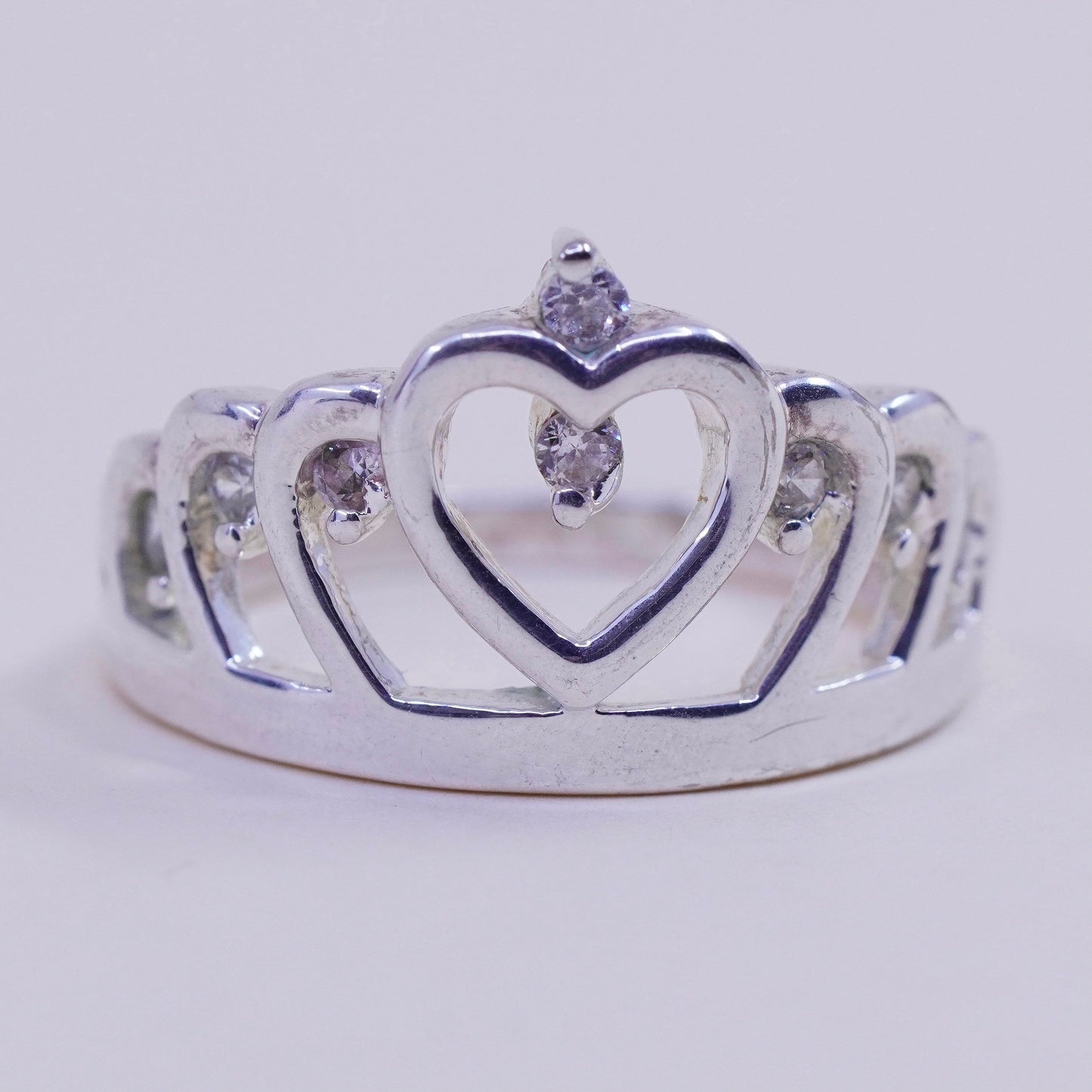 Size 8, vintage Sterling silver handmade ring, 925 crown with cz