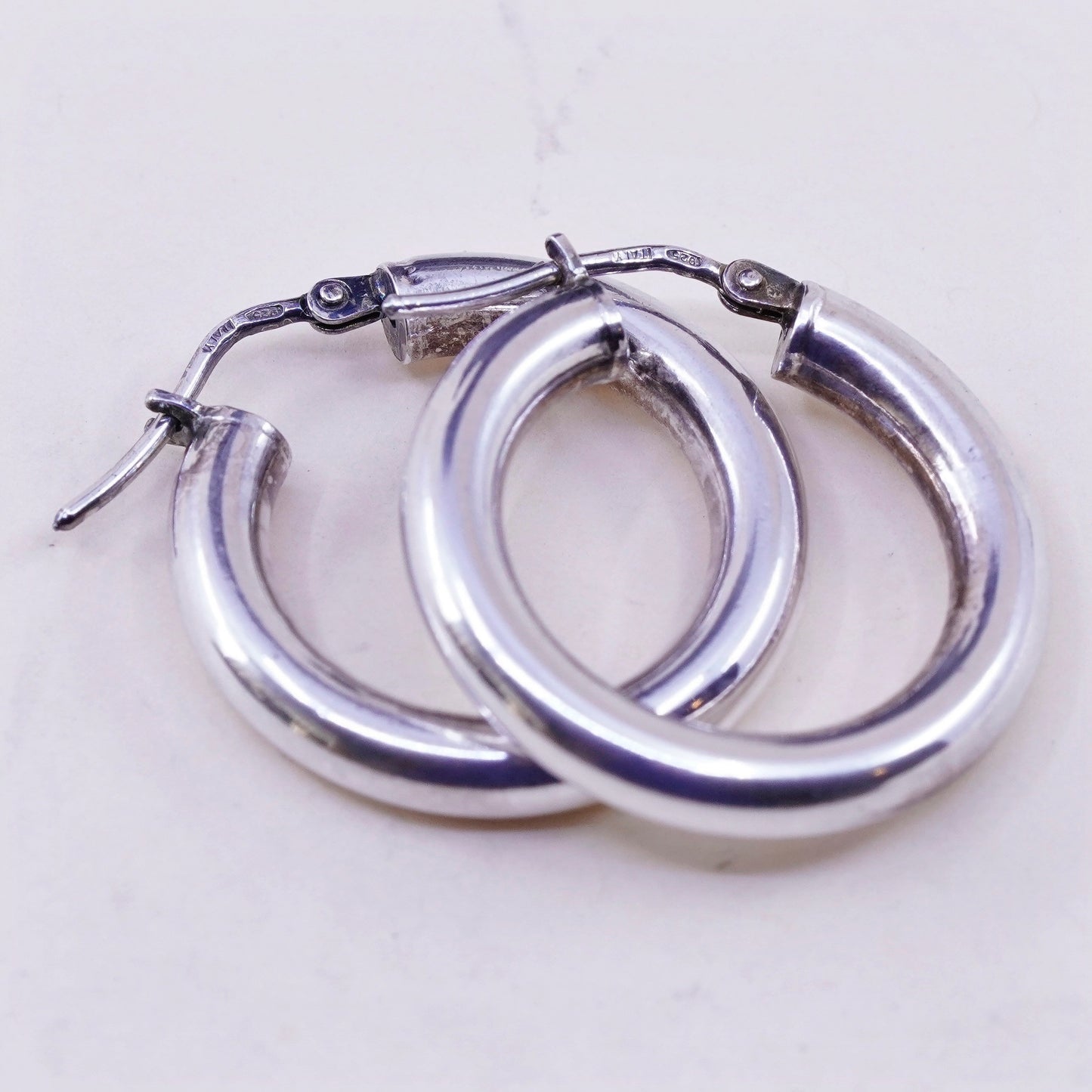 1” Vintage sterling 925 silver earrings, fashion minimalist primitive hoops