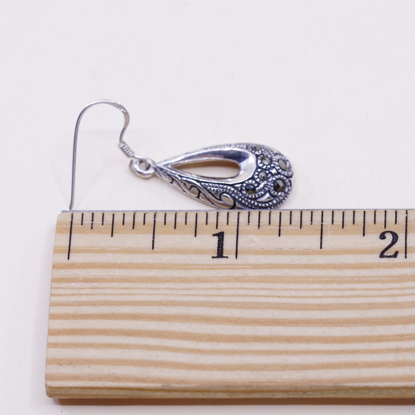 Vintage Sterling silver handmade earrings, 925 teardrop with marcasite