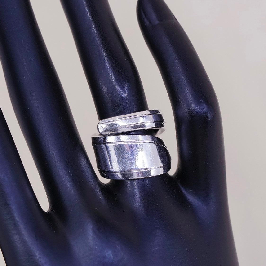 sz 5.5, vtg nobility plate jewelry, Sterling silver handmade spoon ring, 925 wrap band