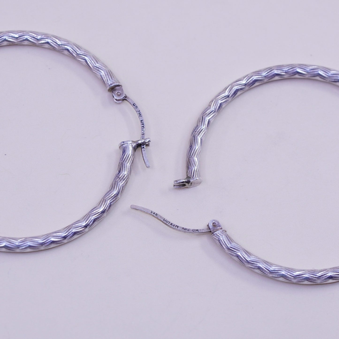 1.75”, vtg sterling silver loop earrings, textured minimalist primitive hoops