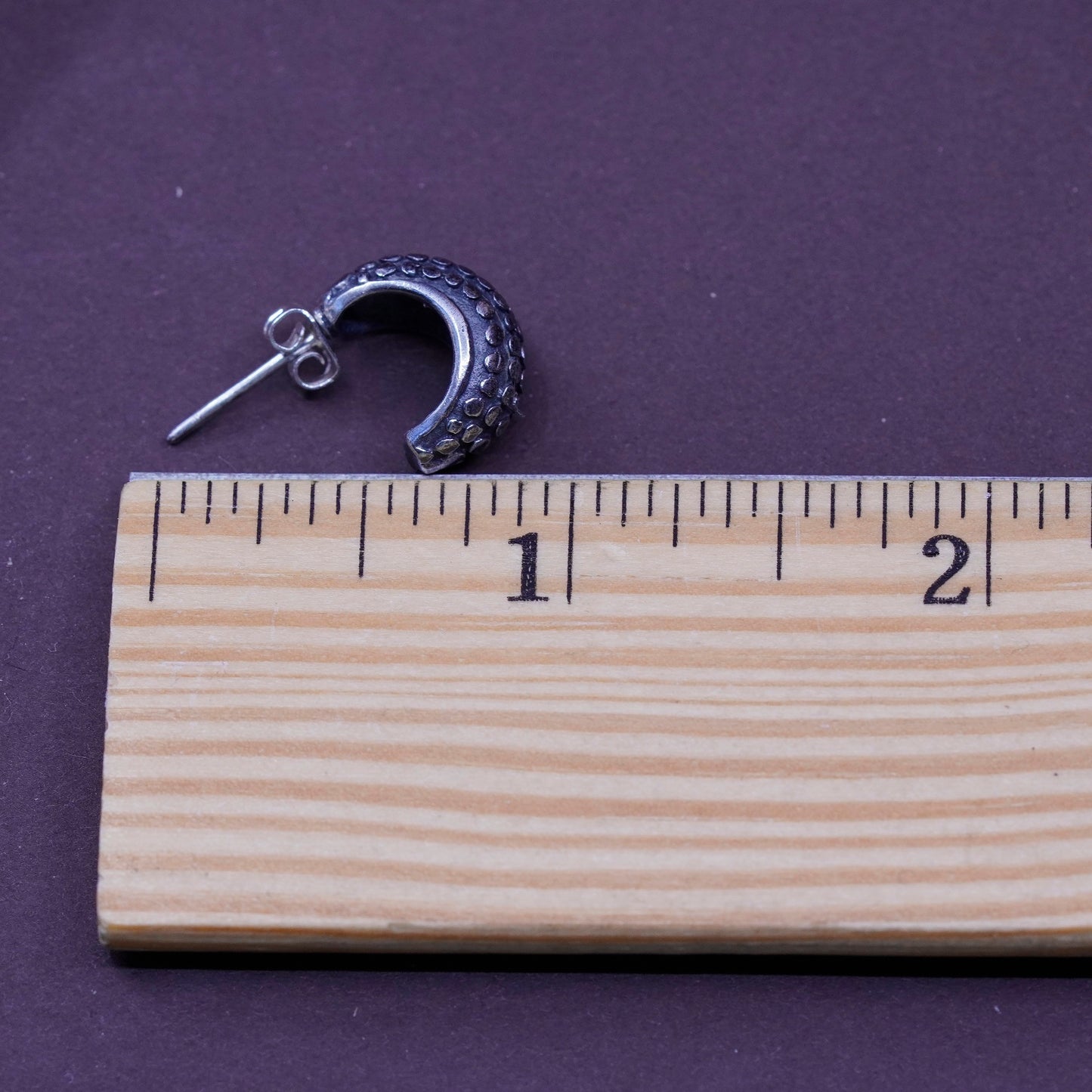 0.5”, vintage Sterling silver handmade earrings, 925 bead textured hoops