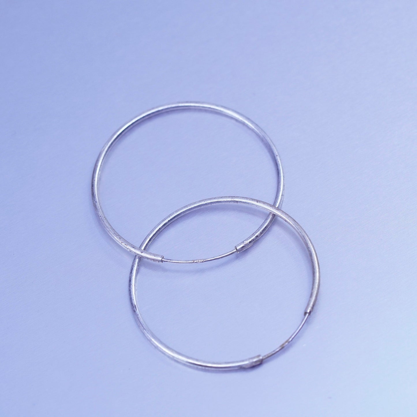 1.25”, vintage Sterling silver handmade earrings, 925 simple oval hoops