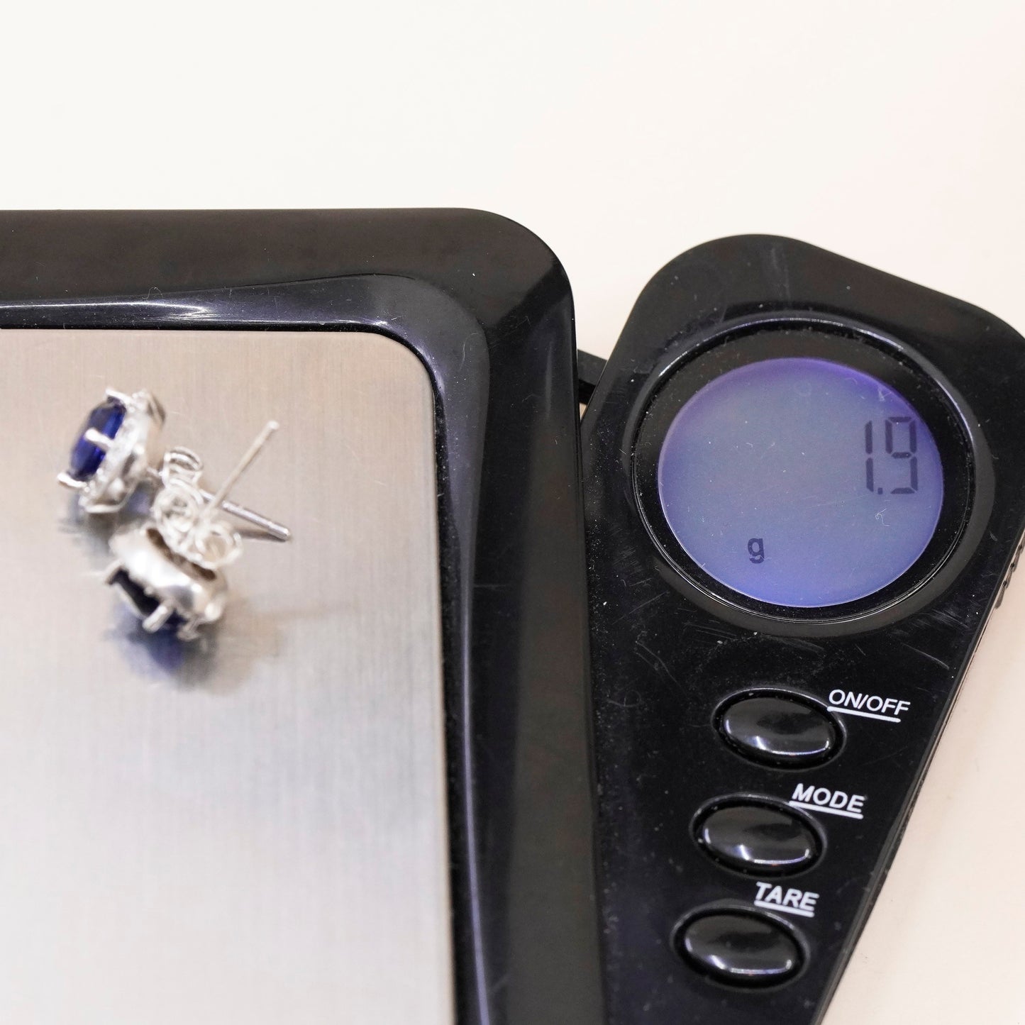 Vintage Sterling silver handmade earrings, 925 studs with sapphire cluster Cz