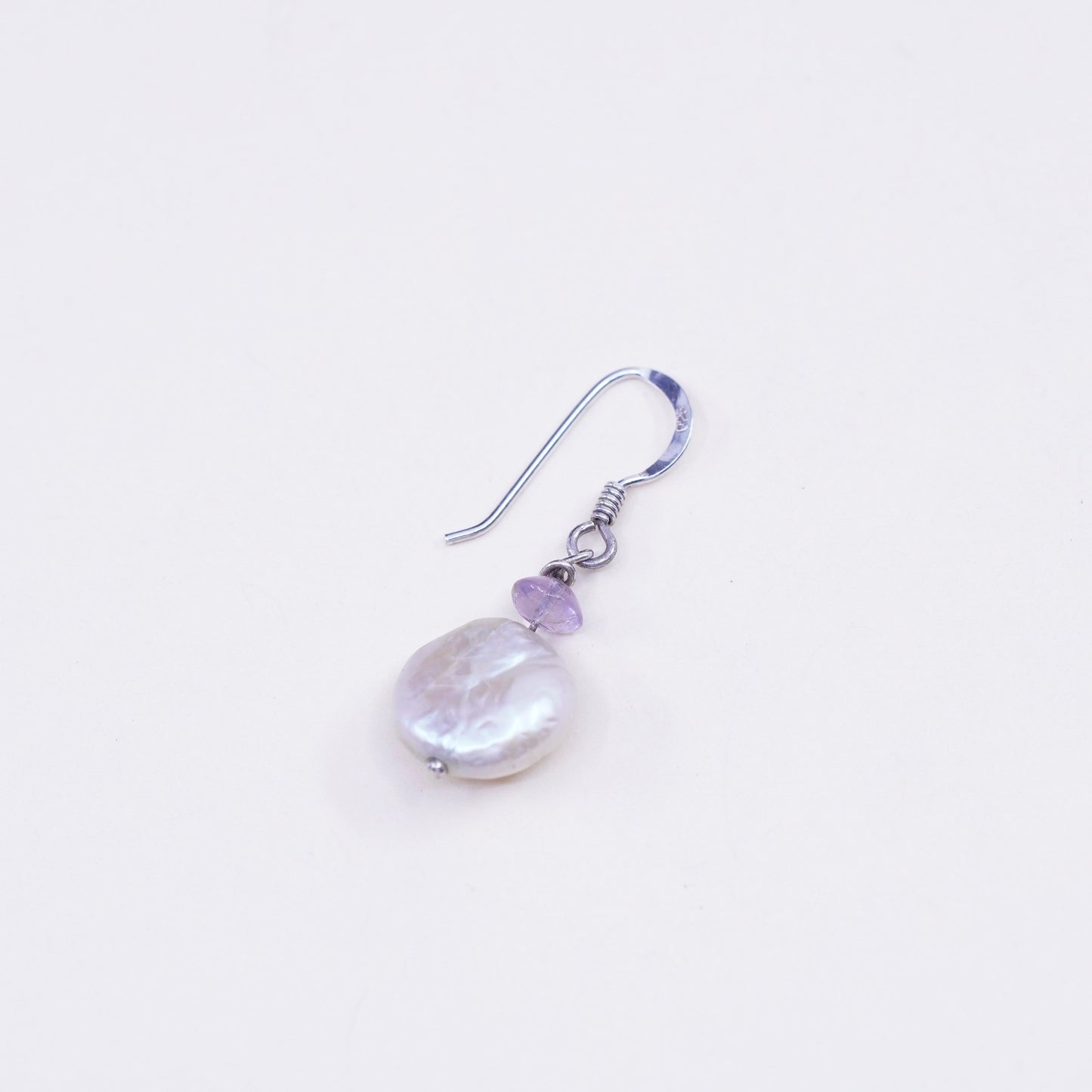 Vintage sterling silver handmade earrings, 925 dangles with coin pearl