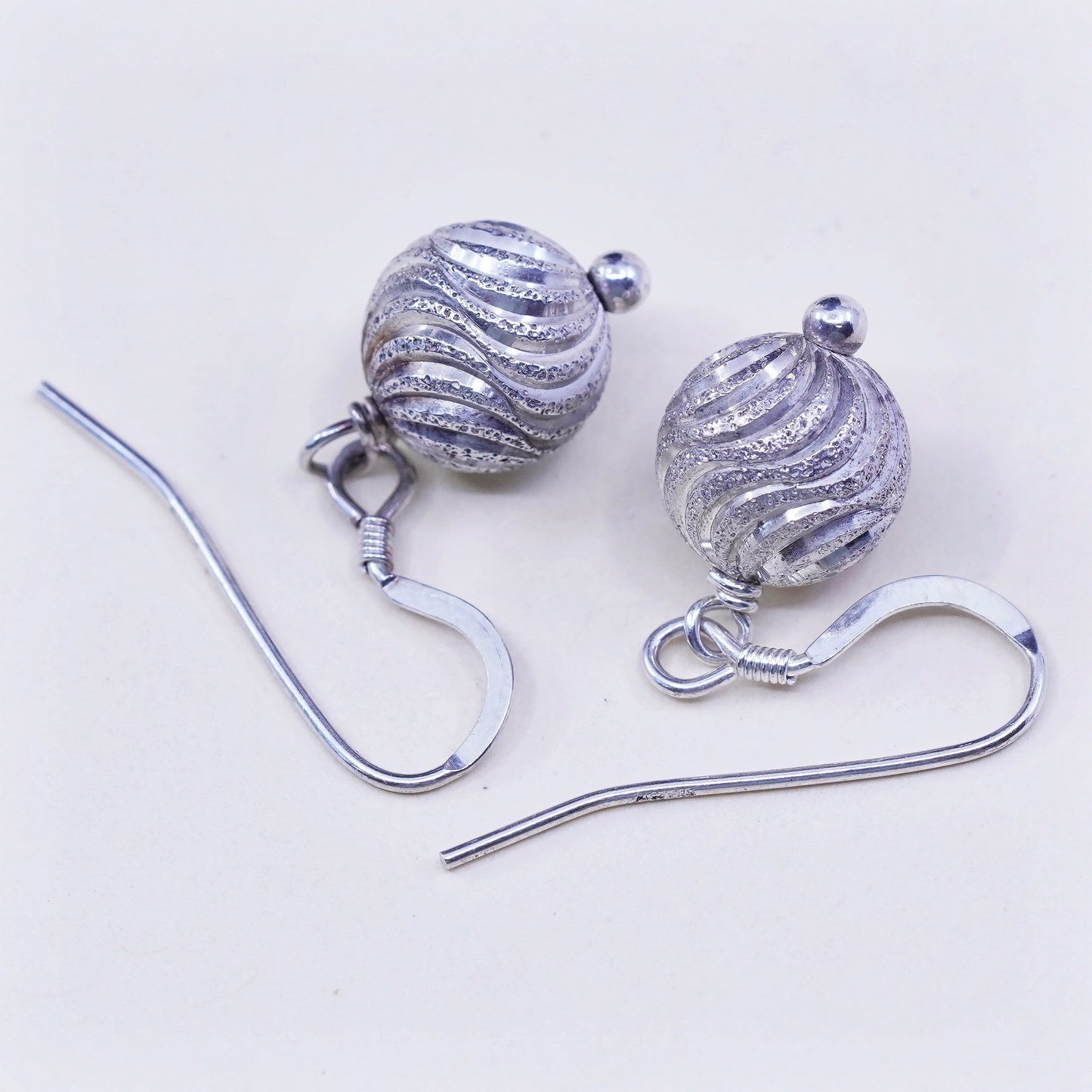 Vintage sterling silver handmade earrings, matte 925 textured beads