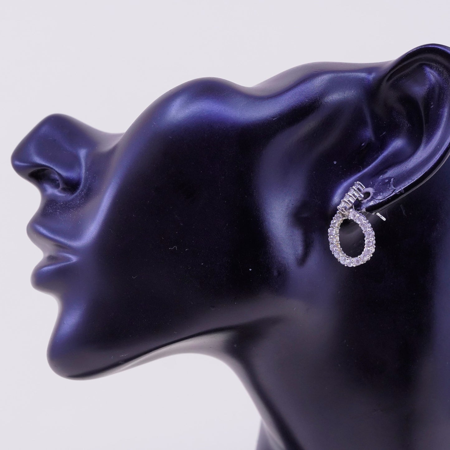 Vintage sterling silver handmade earrings, 925 teardrop with CZ