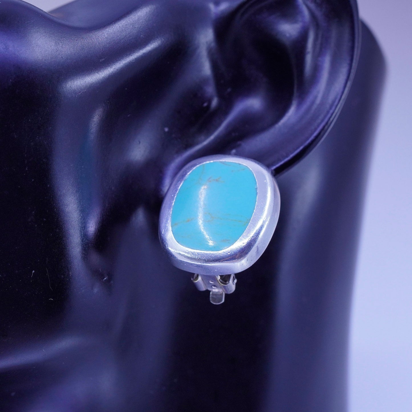 Mexico 925 silver handmade earrings, oval clip on with turquoise