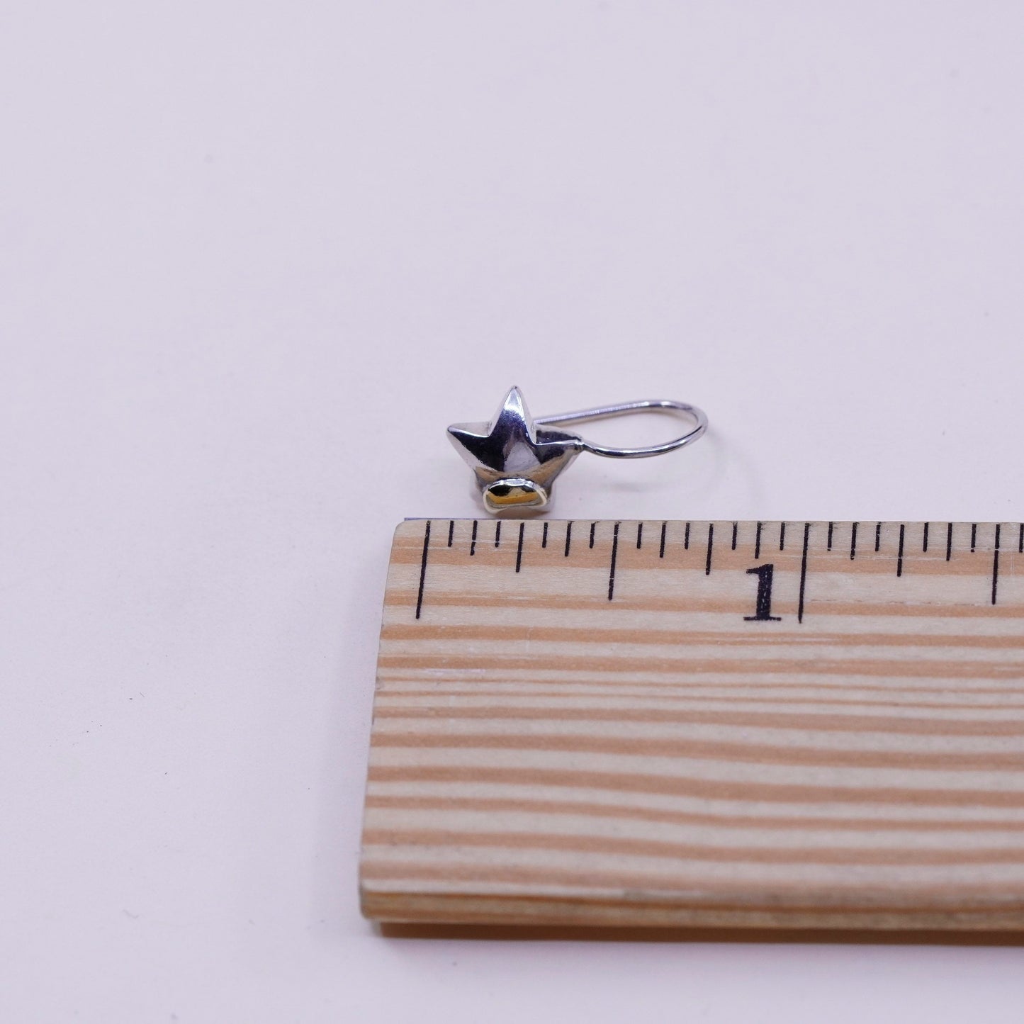 sterling silver modern earrings, 925 textured star with 14K yellow gold moon