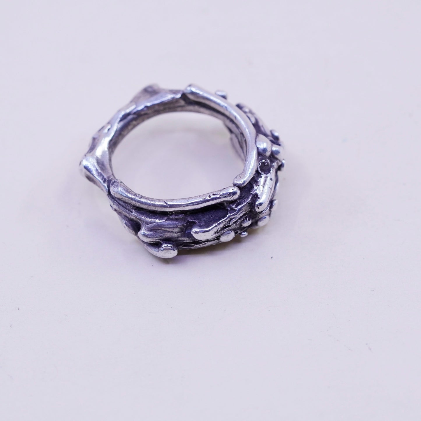 Size 6, vintage sterling silver handmade ring, melted 925 bead band