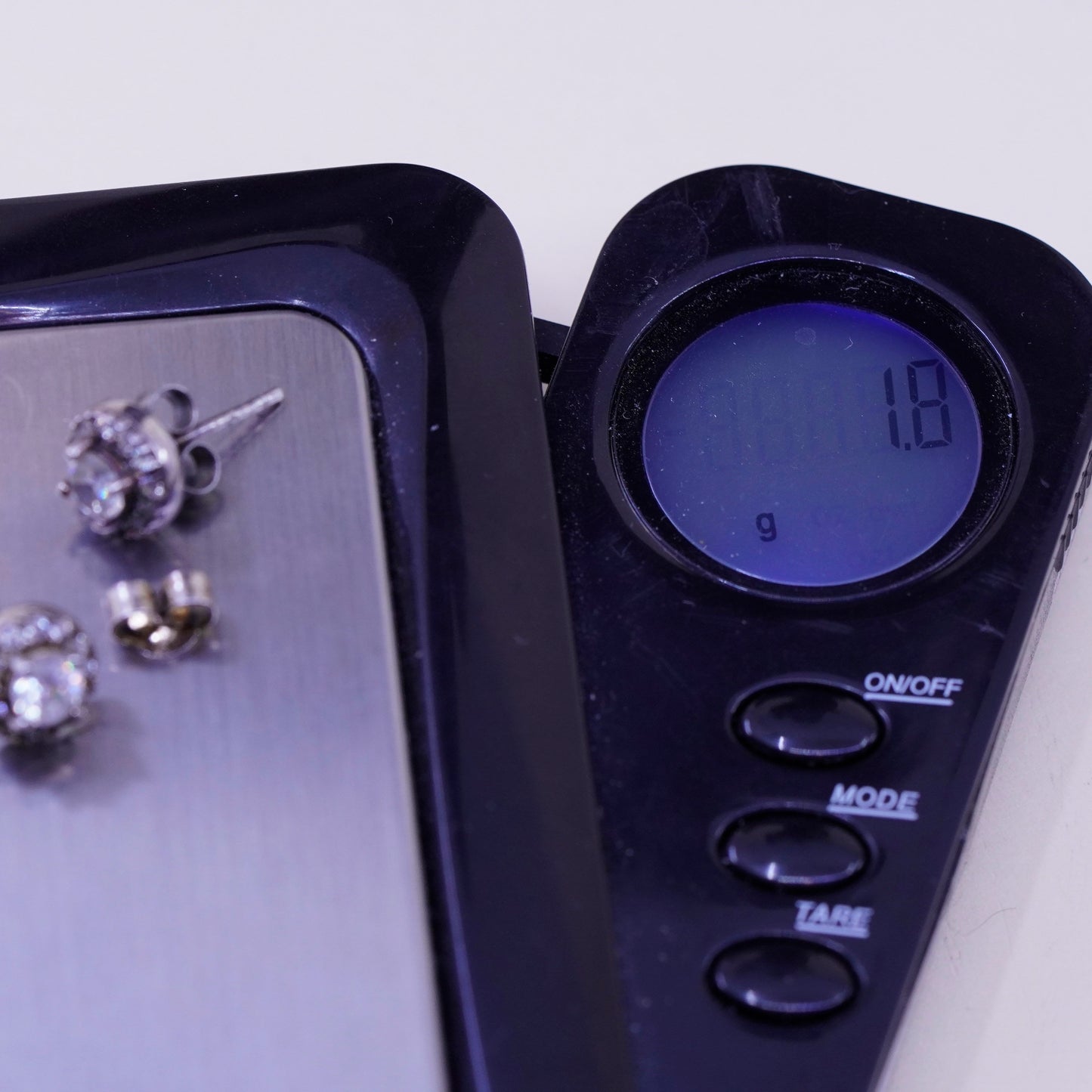 Vintage sterling silver round clear CZ studs, earrings