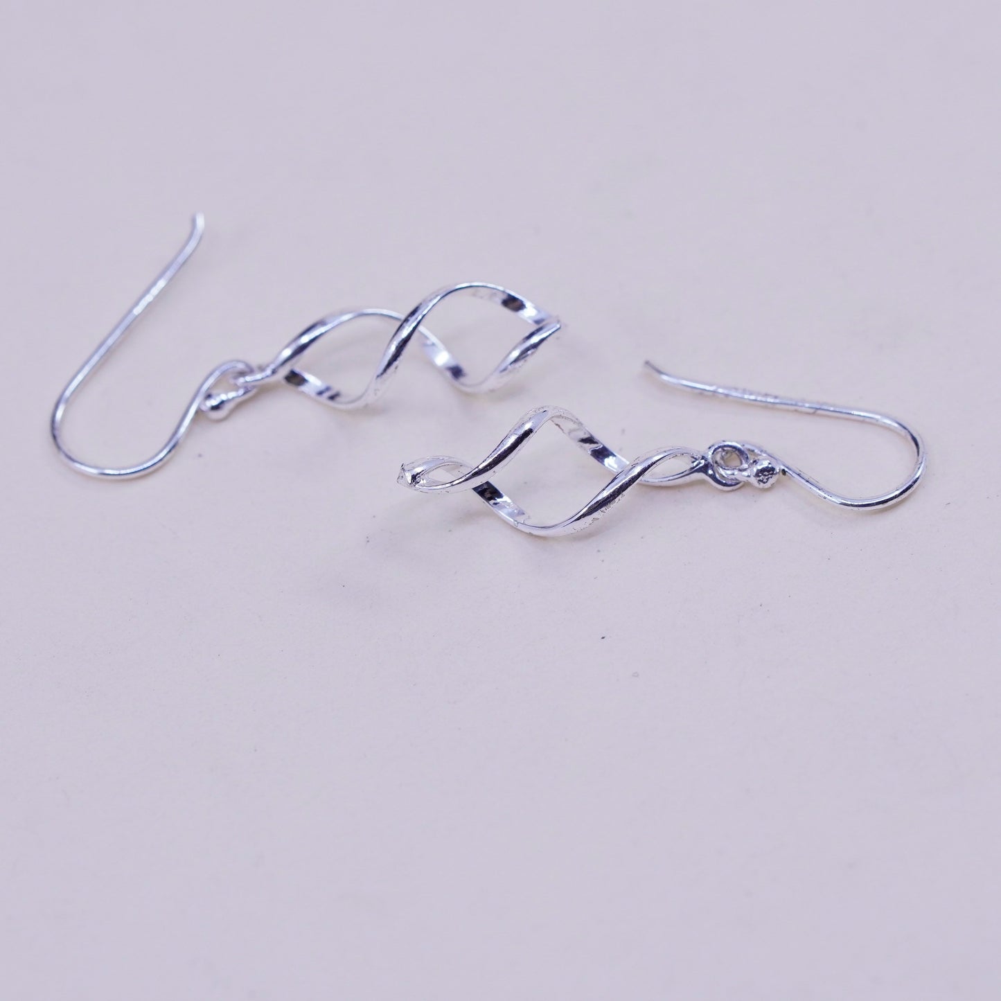 Vintage sterling silver handmade earrings, 925 twisted dangles