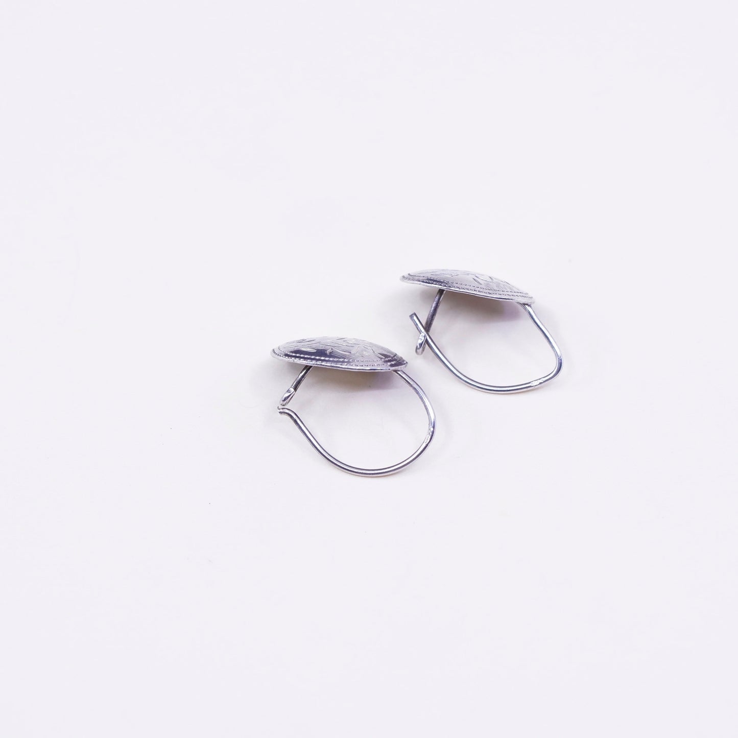 Vintage sterling silver drop earrings, 925 textured oval, silver tested