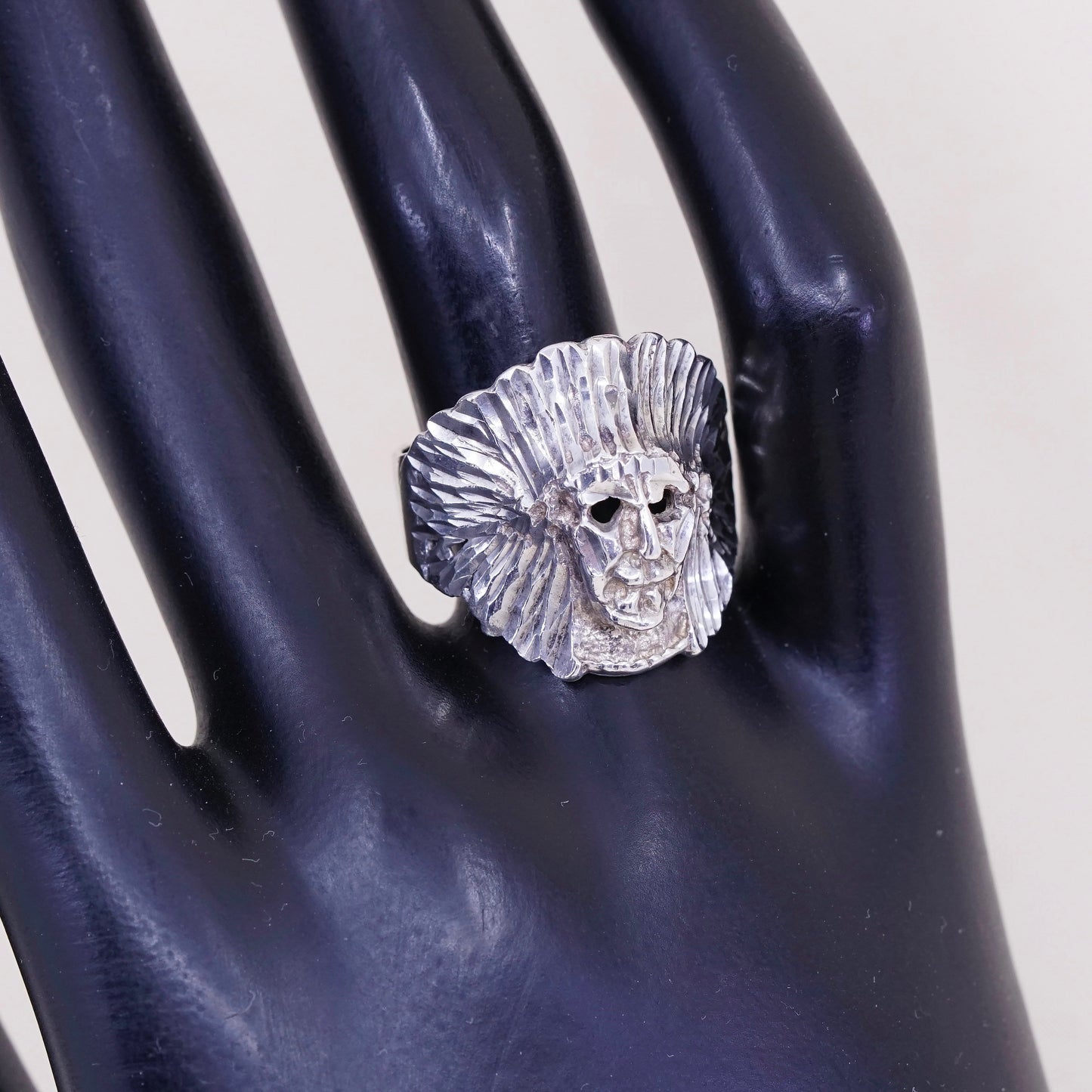 sz 9.25, Native American Sterling silver handmade ring, 925 figurehead band