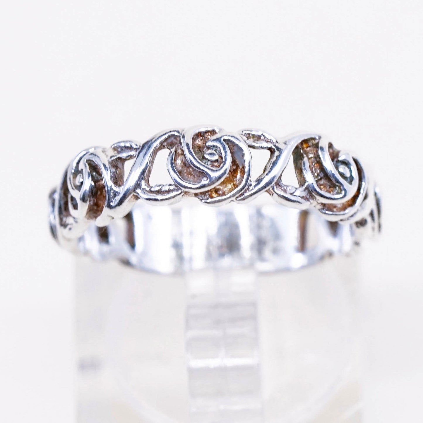 Size 7.25, vintage sterling silver handmade ring, 925 band with floral flower