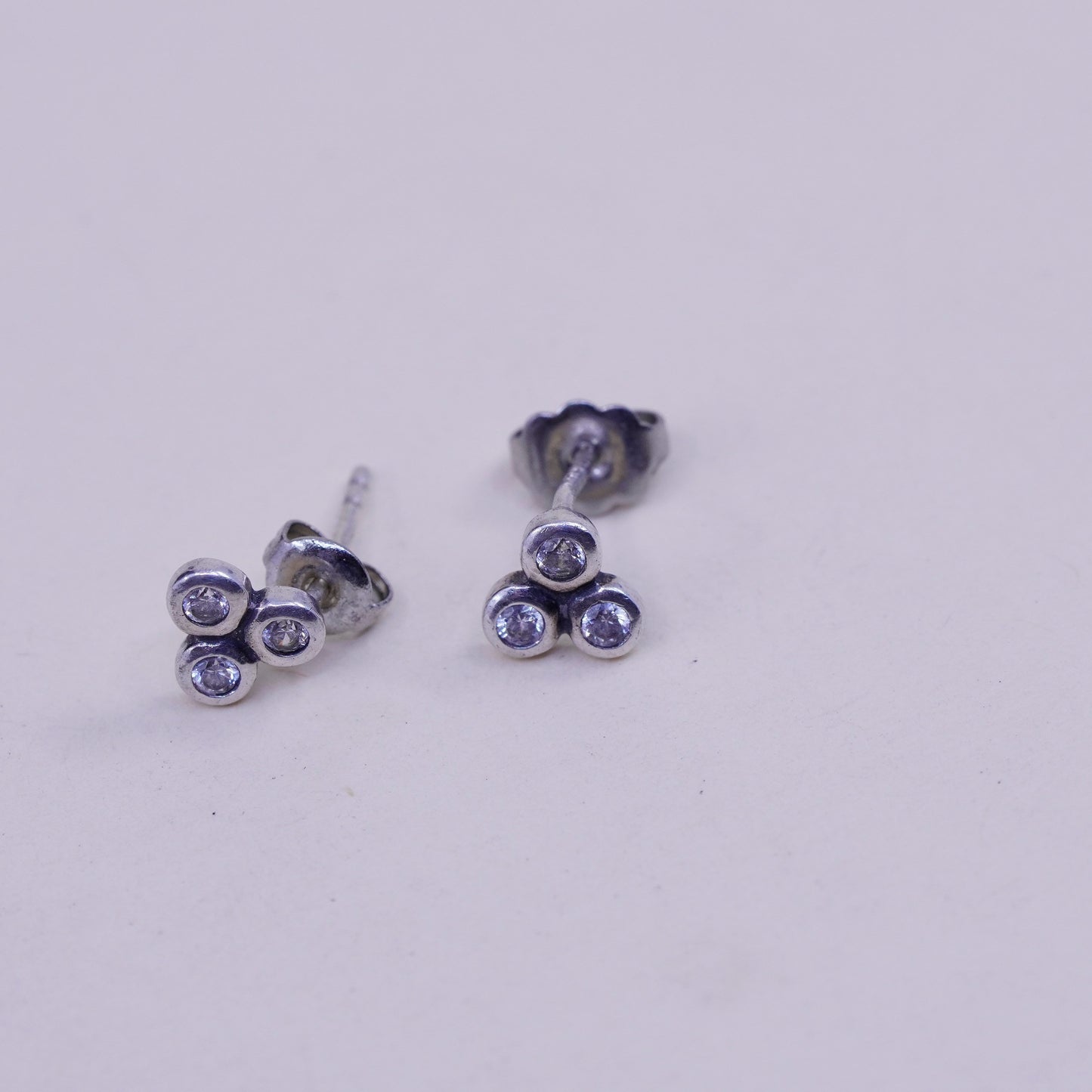 Vintage sterling 925 silver clear CZ studs, fashion minimalist earrings