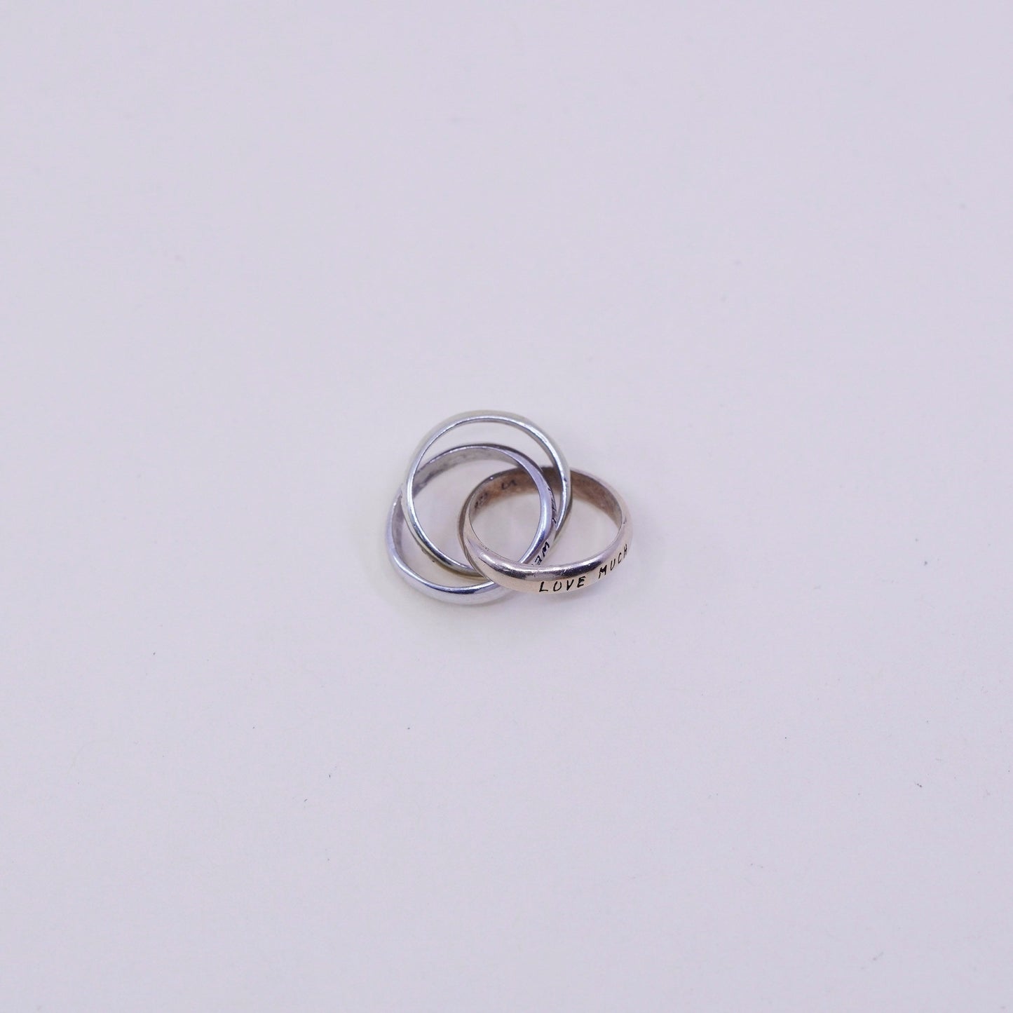 triple tone sterling silver pendant, 925 entwined circles “love laugh live