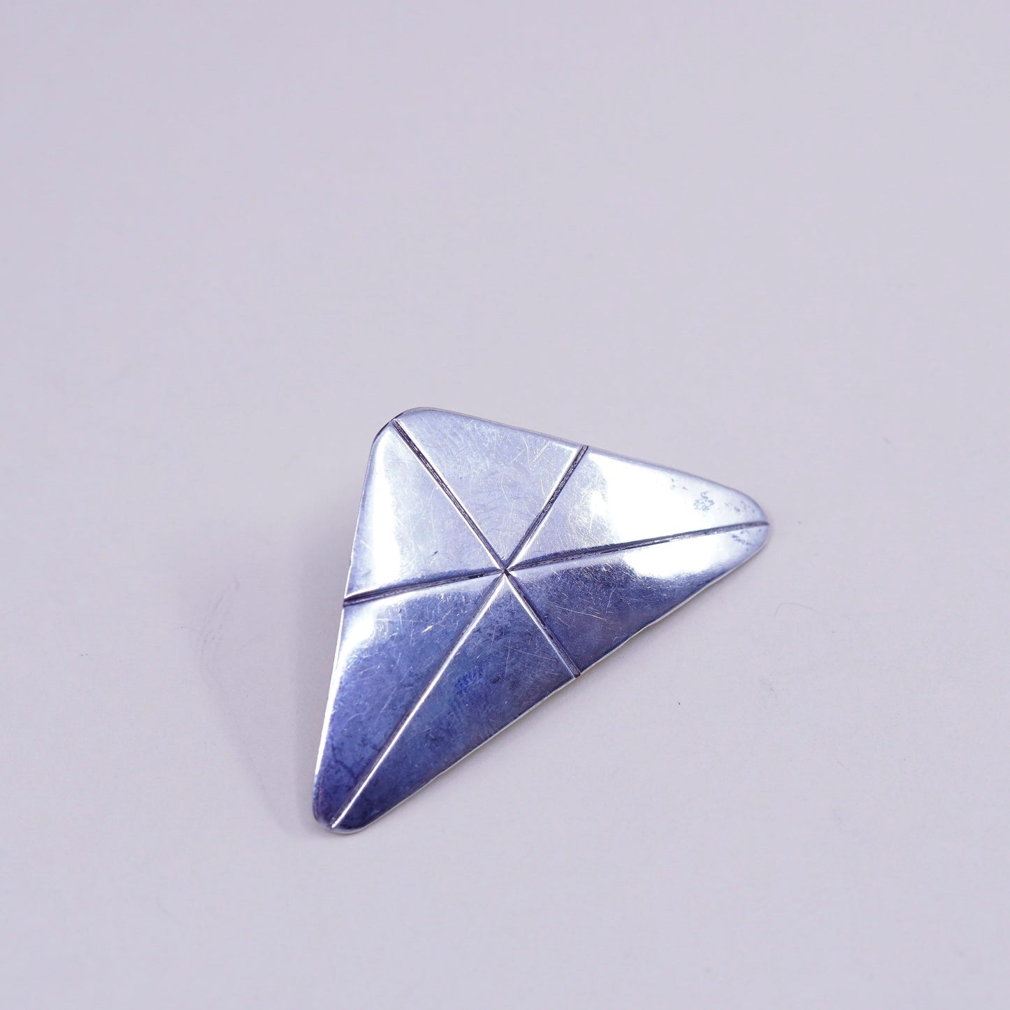 Vintage Sterling silver handmade earrings, 925 triangular hammered studs