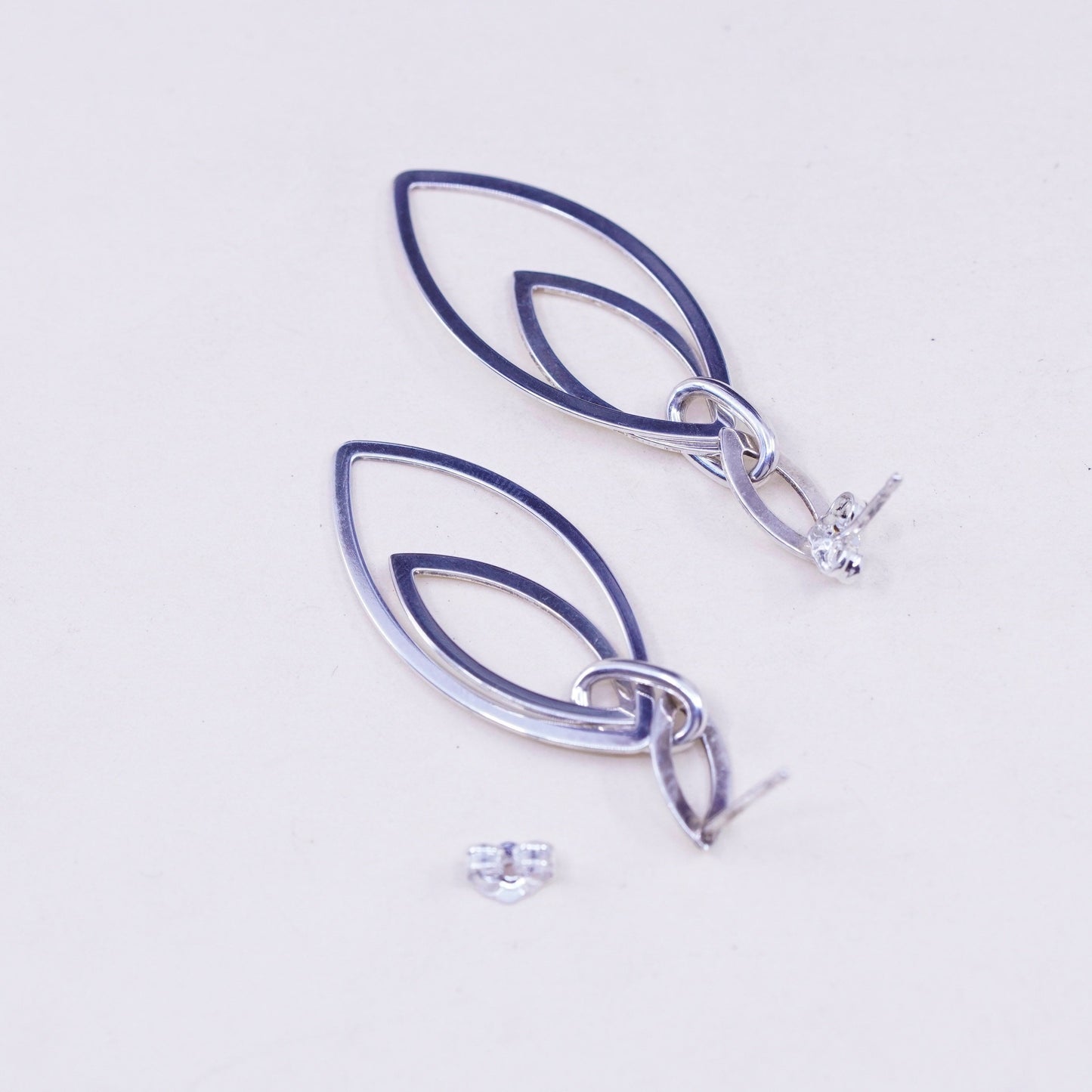 Vintage Sterling silver handmade earrings, 925 silver modern marquise dangles