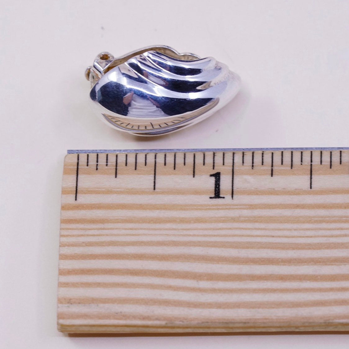 modern Sterling clip on earrings, puffy lightweight 925 curvy Ribbed earrings
