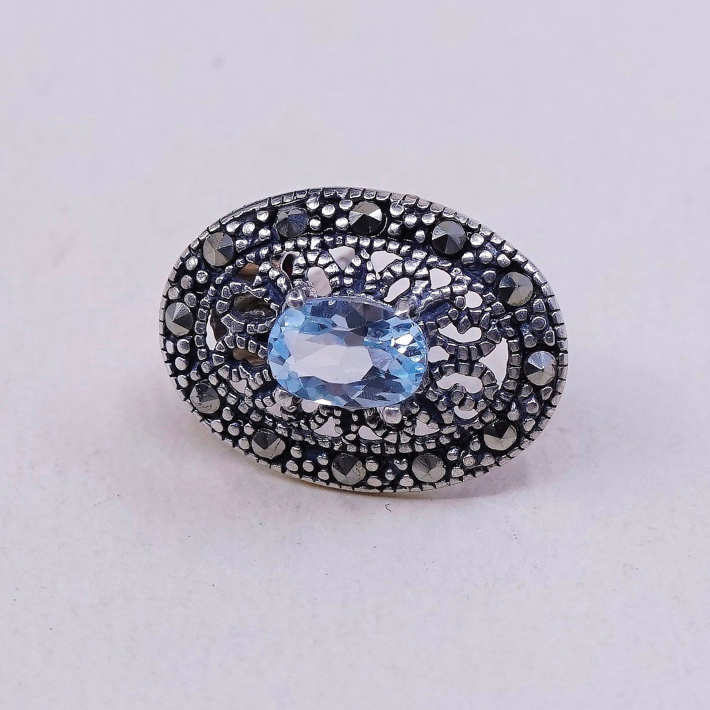 vtg Sterling silver handmade earrings, 925 studs w/ topaz and marcasite