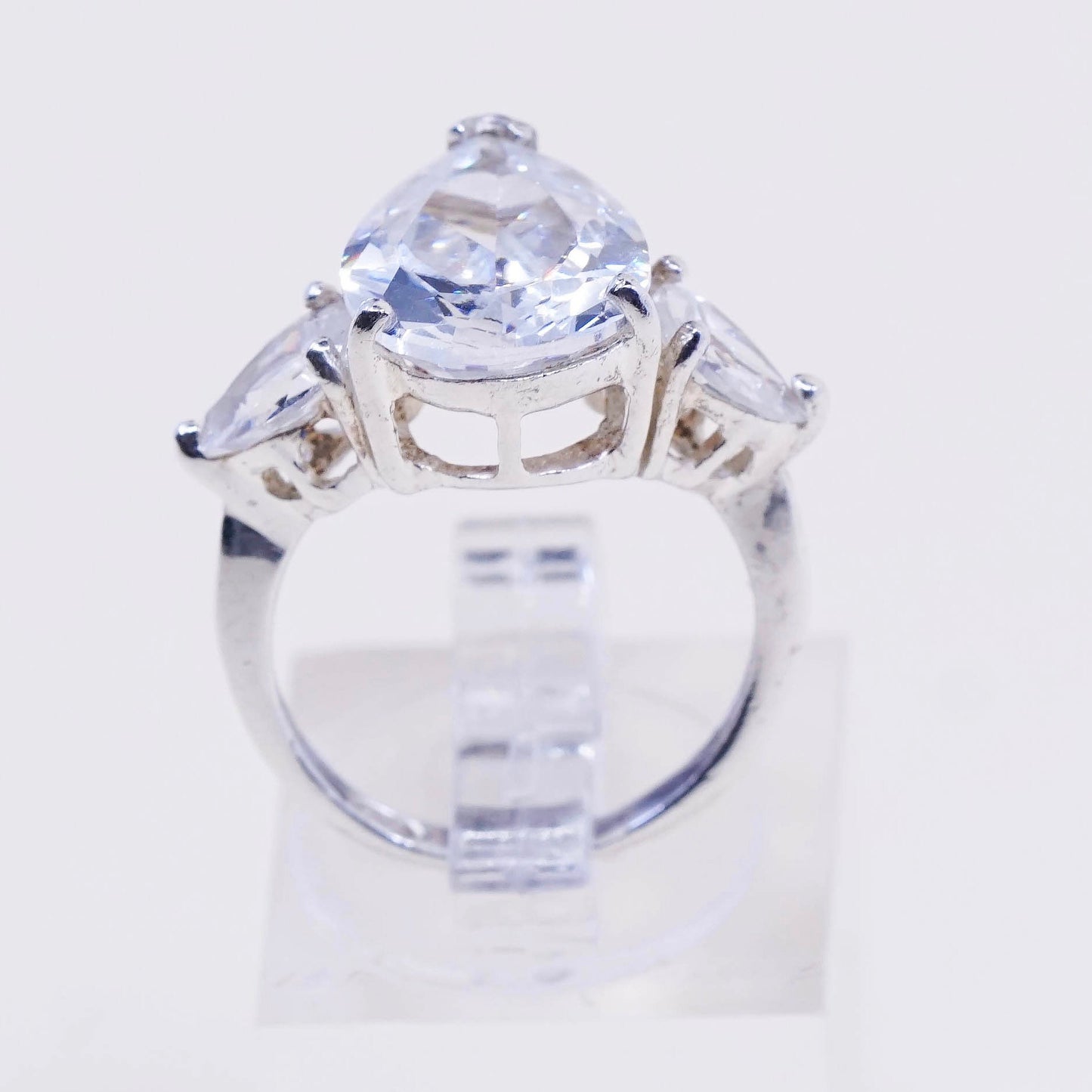 sz 5.25, Sterling silver ring, 925 silver with teardrop cut cz, engagement ring