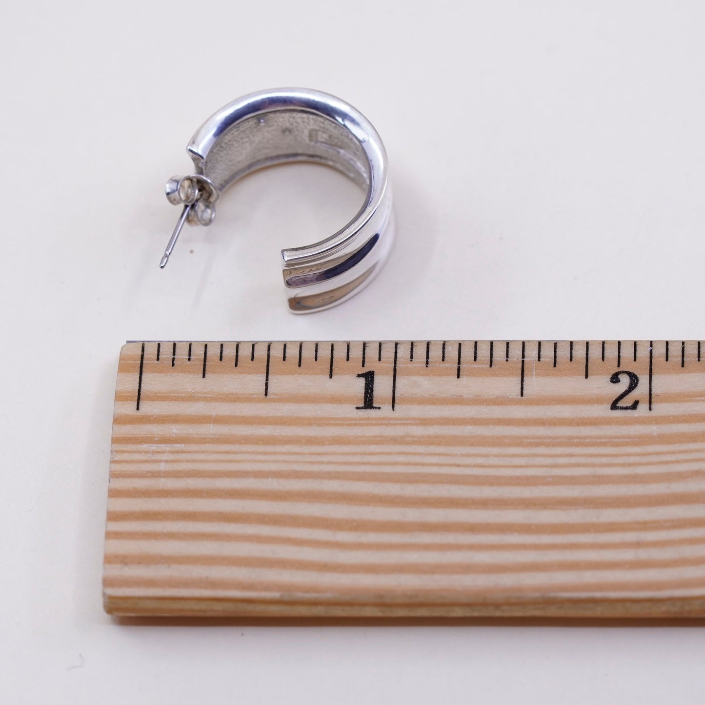 1”, ESPO Sterling silver handmade earrings, 925 Ribbed origami Huggie studs