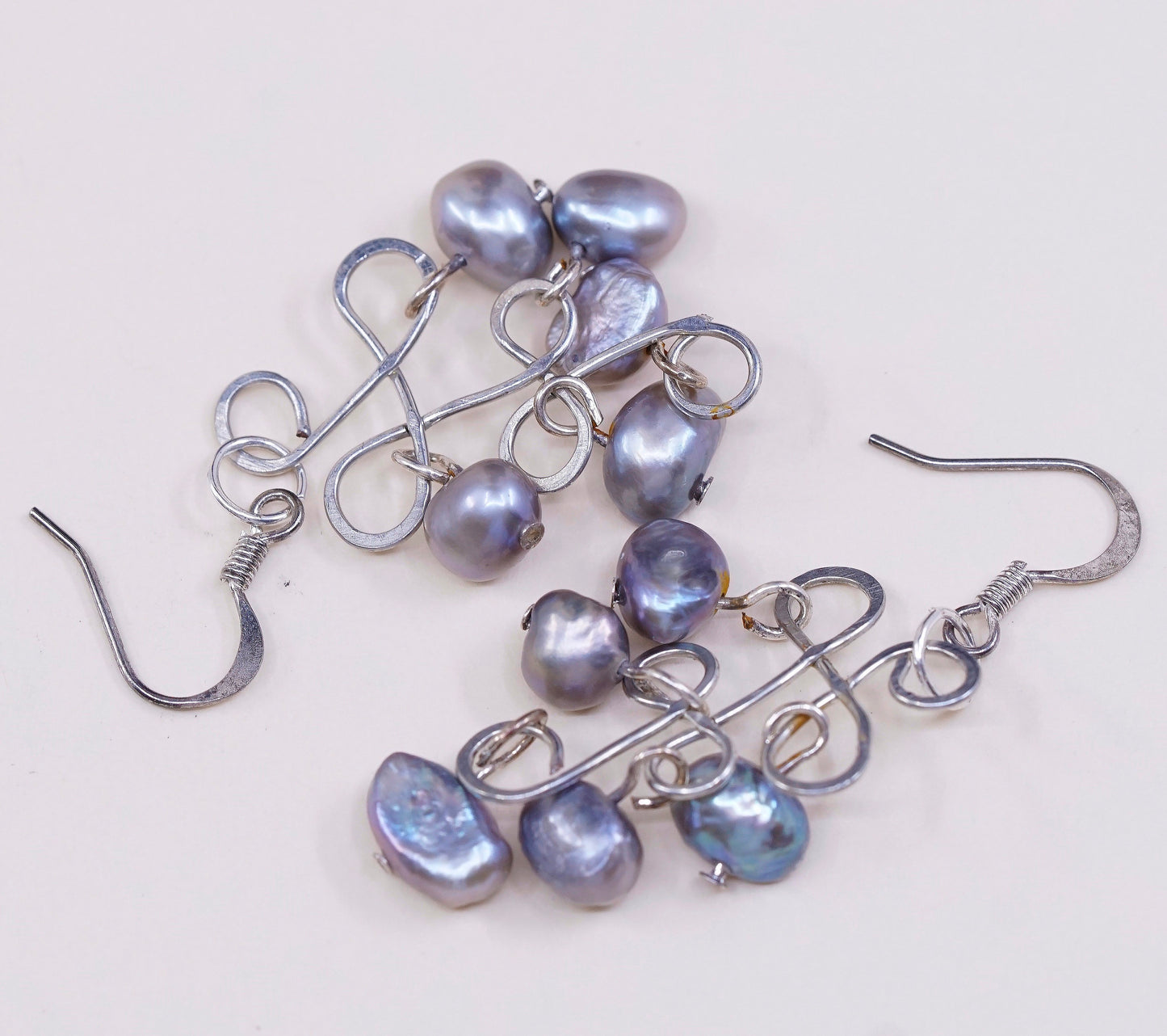 vtg Sterling silver handmade earrings, 925 w/ cluster gray pearl, Silver tested