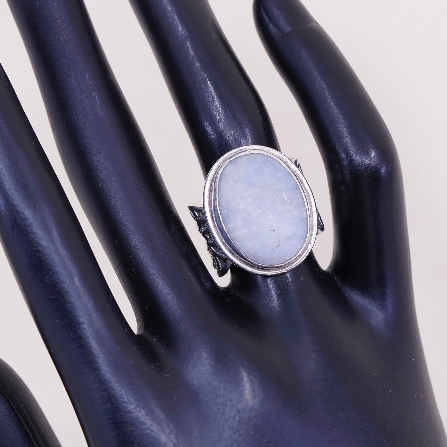 Size 6, vintage sterling 925 silver handmade filigree ring with moonstone