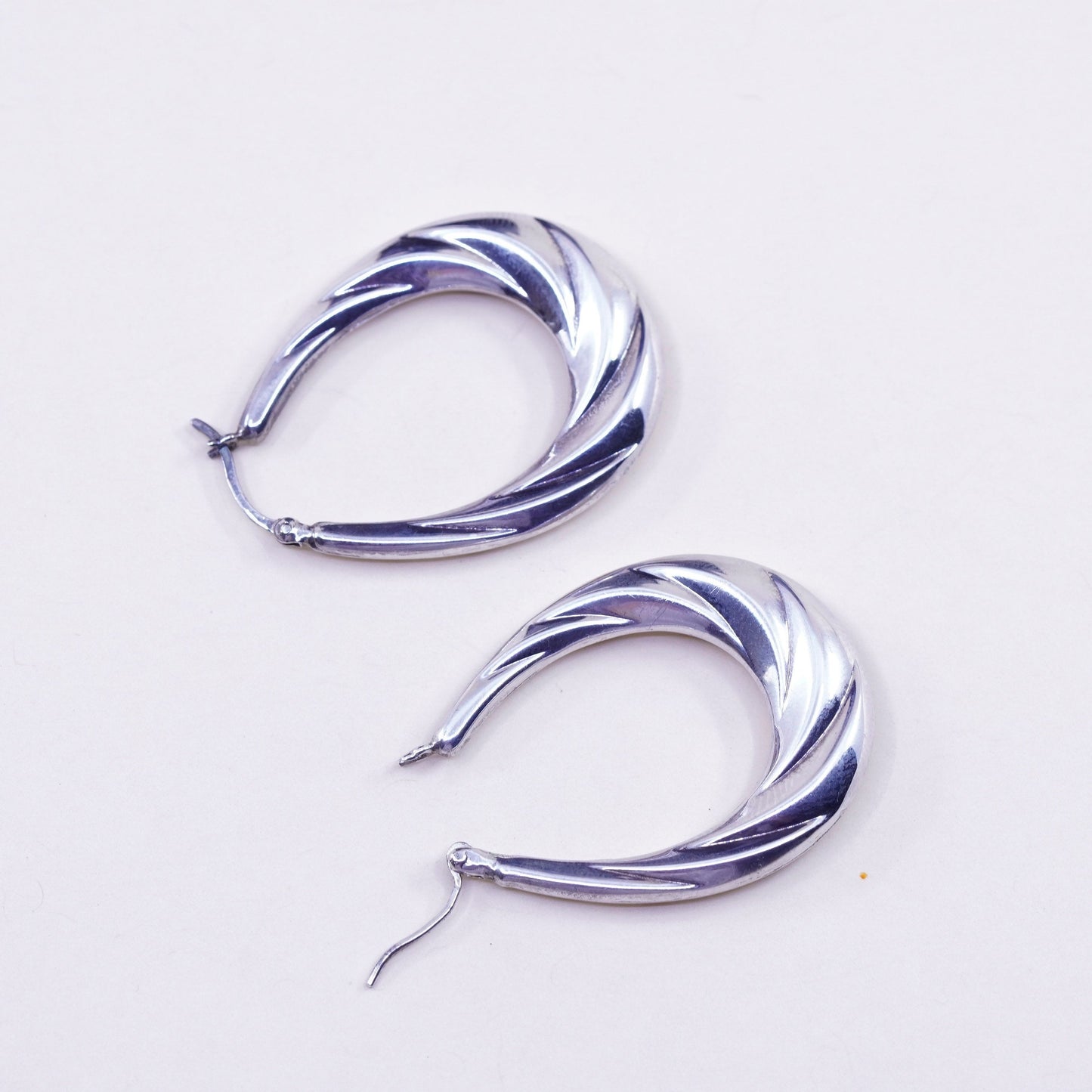 1.25” Vintage sterling 925 silver loop earrings, minimalist primitive hoops