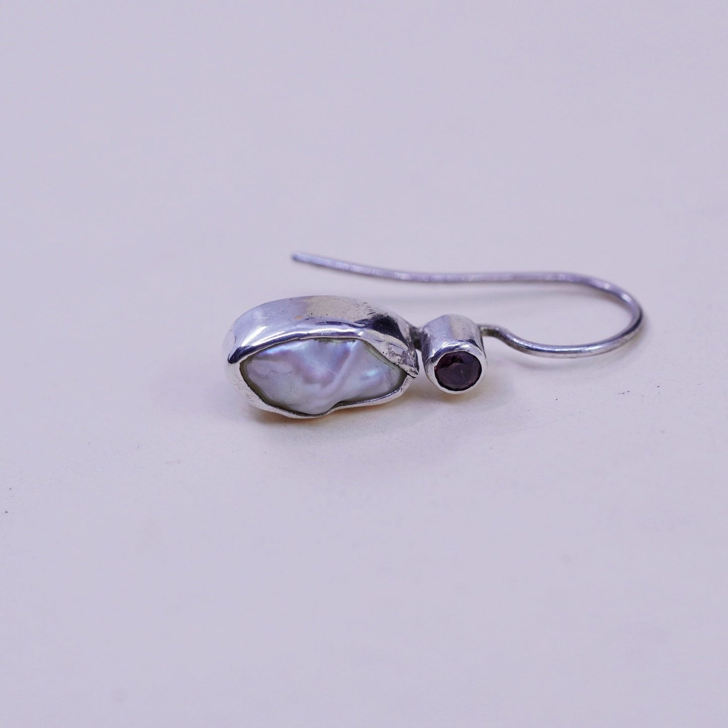 Vintage Sterling 925 Silver Handmade earrings with blaster pearl and ruby