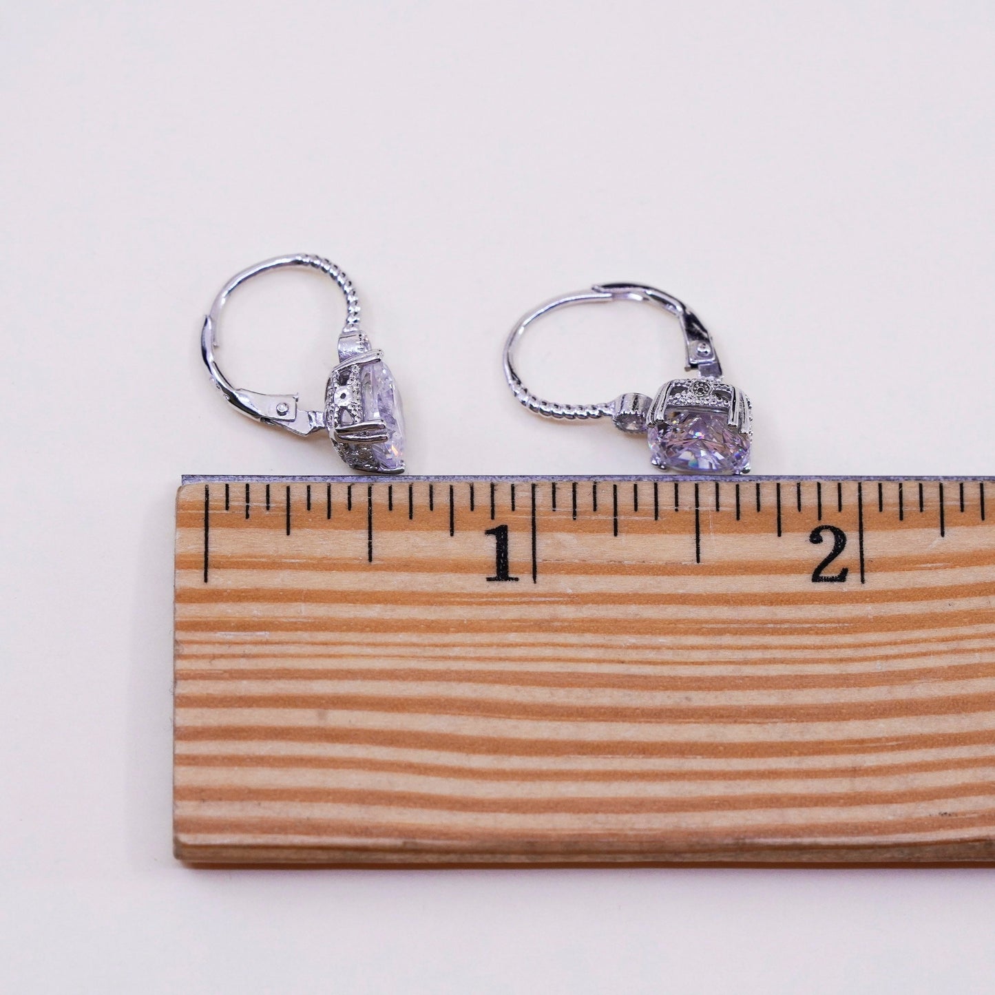 Vintage Sterling 925 silver handmade earrings, square Cz dangles