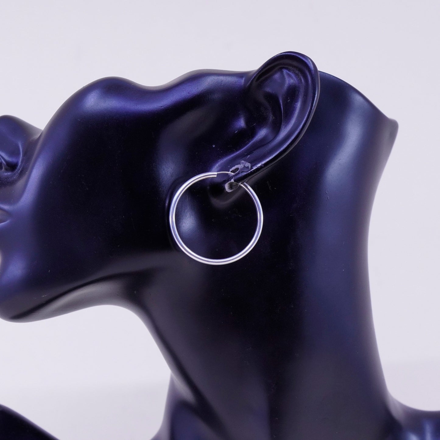 1”, Vintage sterling silver loop earrings, fashion minimalist primitive hoops