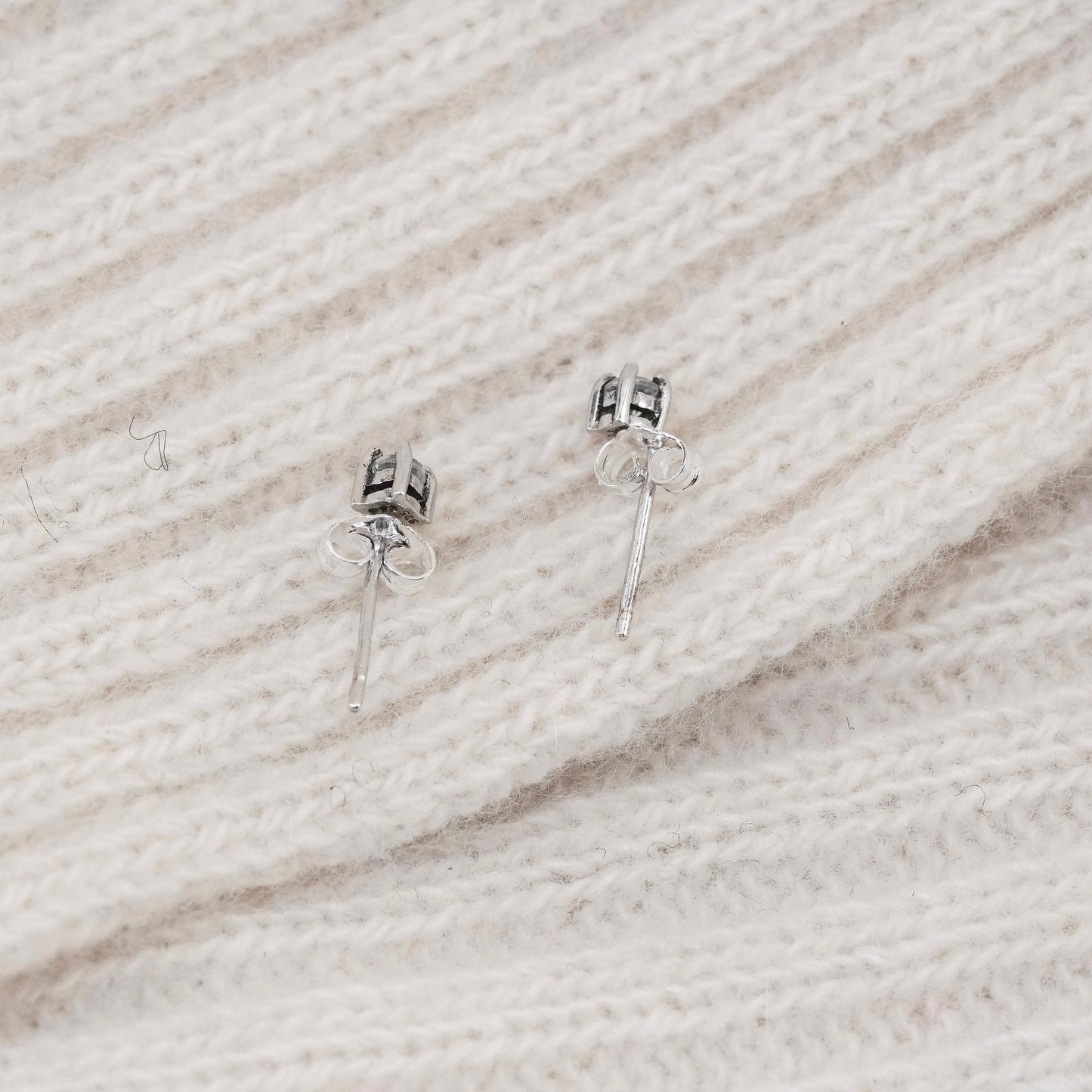 3mm, Vintage sterling 925 silver cz studs, minimalist earrings