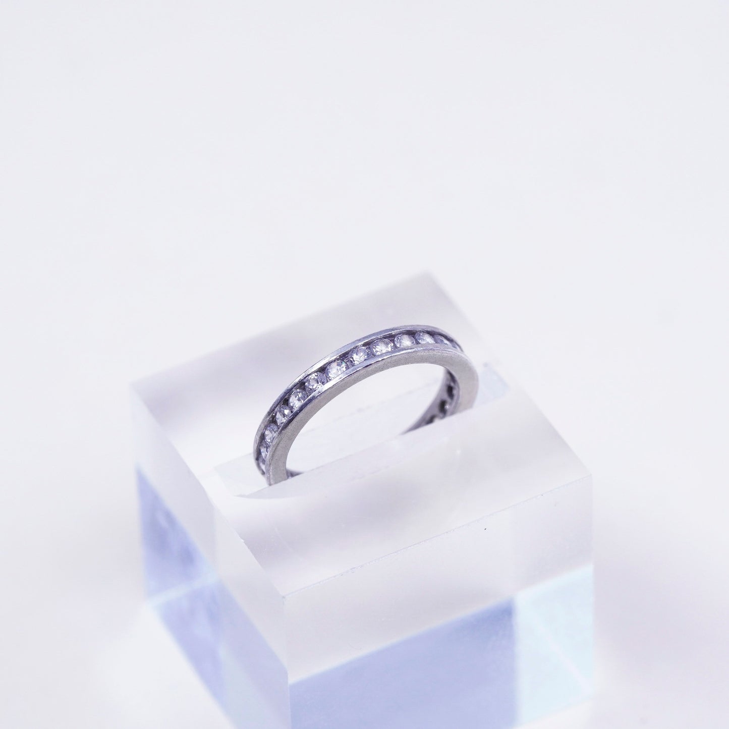 Size 6, Sterling silver statement ring, wedding band, 925 with round CZ