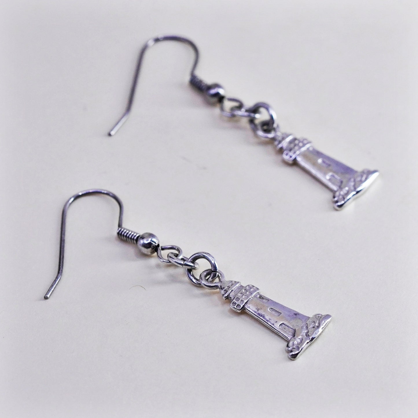 Vintage Mexico Sterling silver handmade earrings, 925 lighthouse dangles