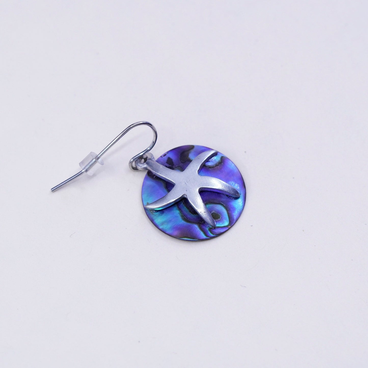 Vintage sterling 925 silver handmade str starfish earrings with abalone