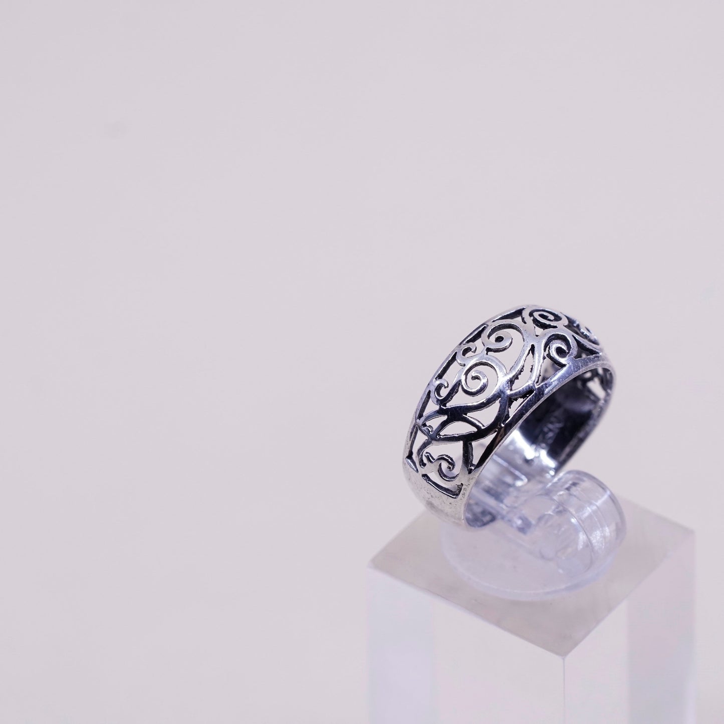Size 7, vintage sterling silver handmade ring, 925 whirl filigree band