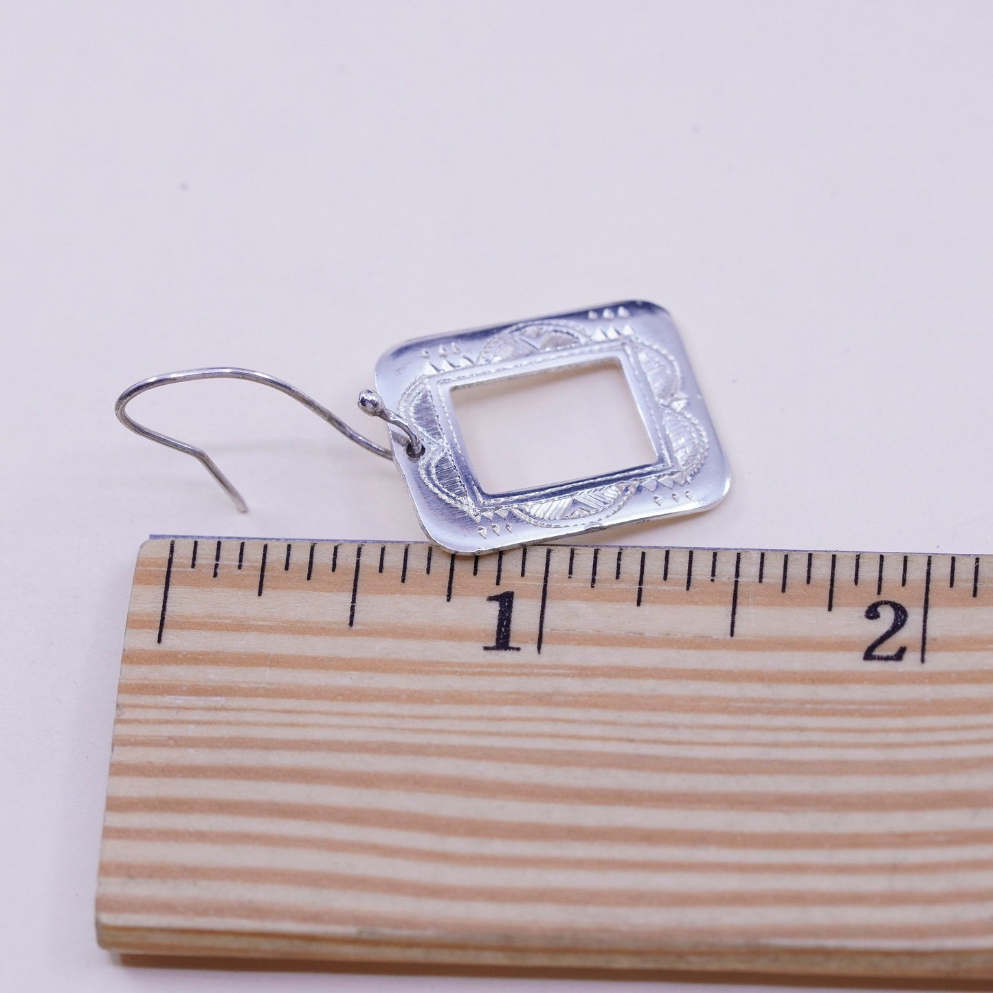 Vintage sterling silver handmade earrings, 925 textured square dangles