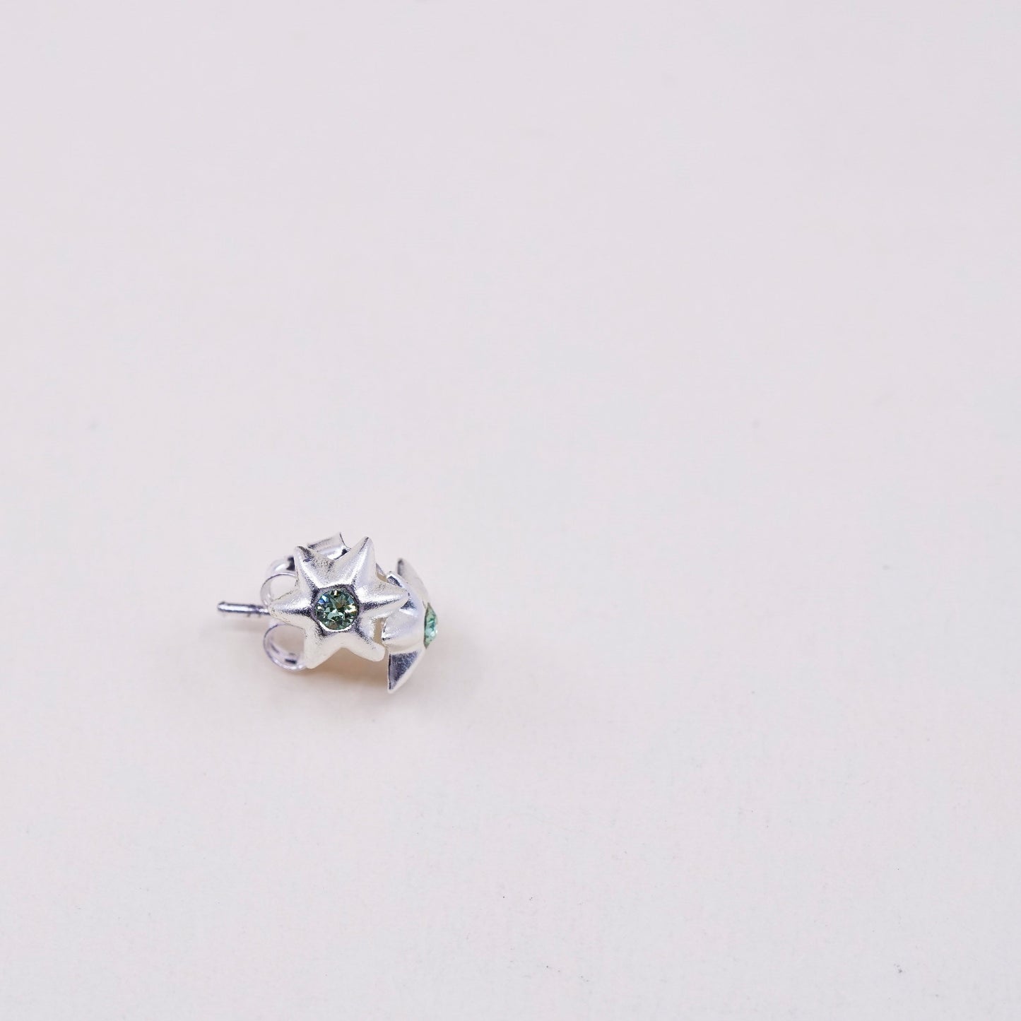 Vintage sterling silver star green CZ studs, fashion minimalist earrings