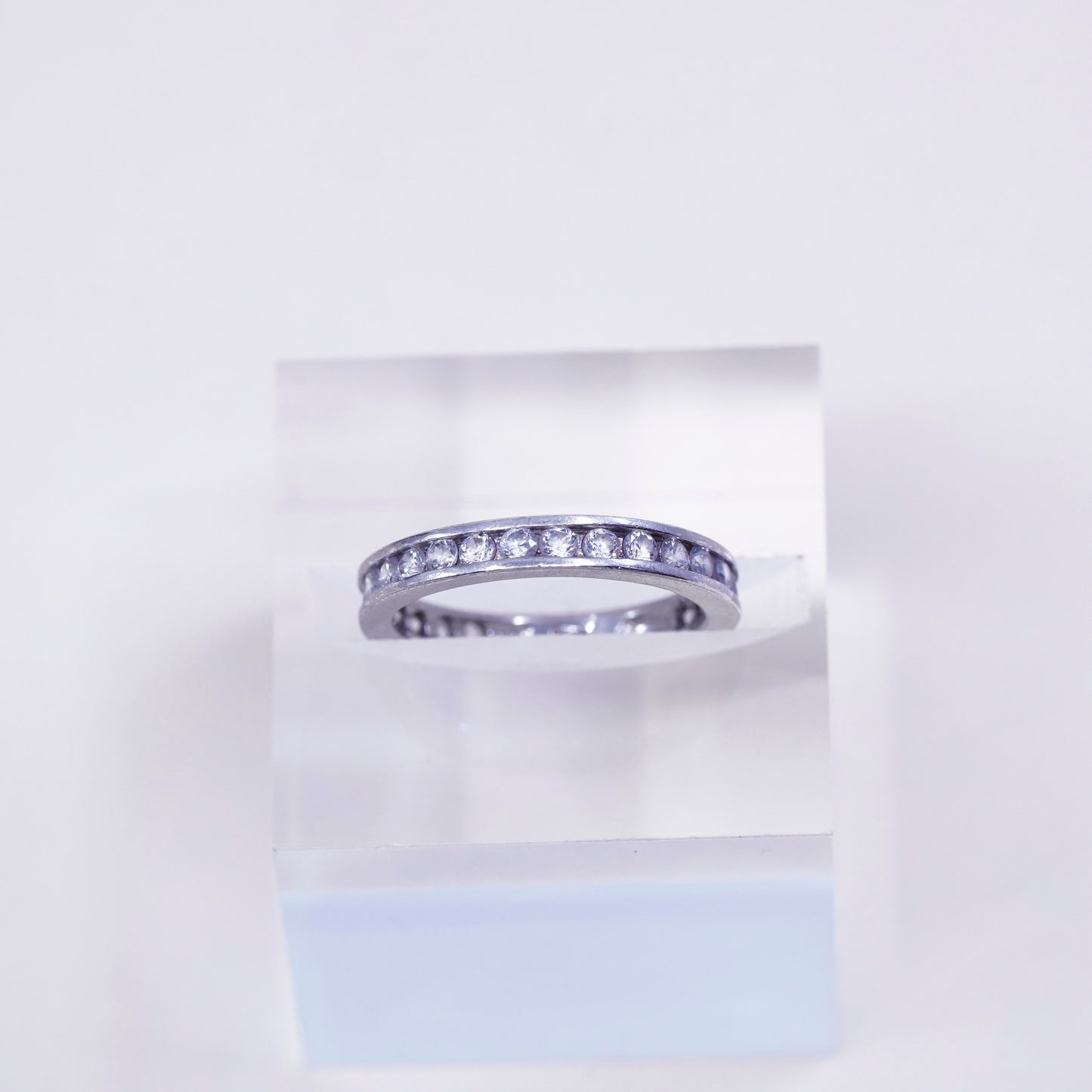 Size 6, Sterling silver statement ring, wedding band, 925 with round CZ