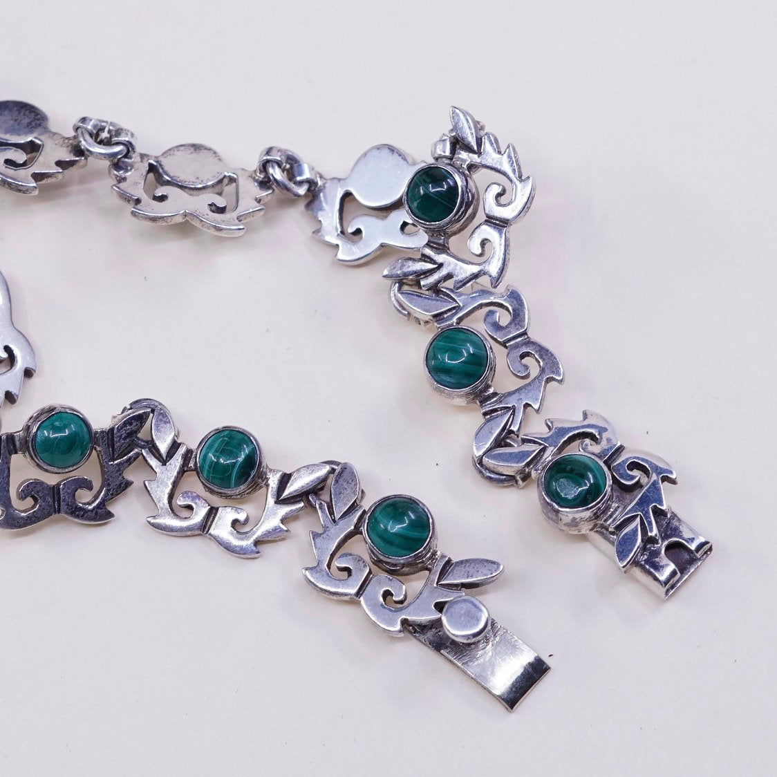 18” vtg statement sterling silver Mexico 925 necklace w/ malachite stone