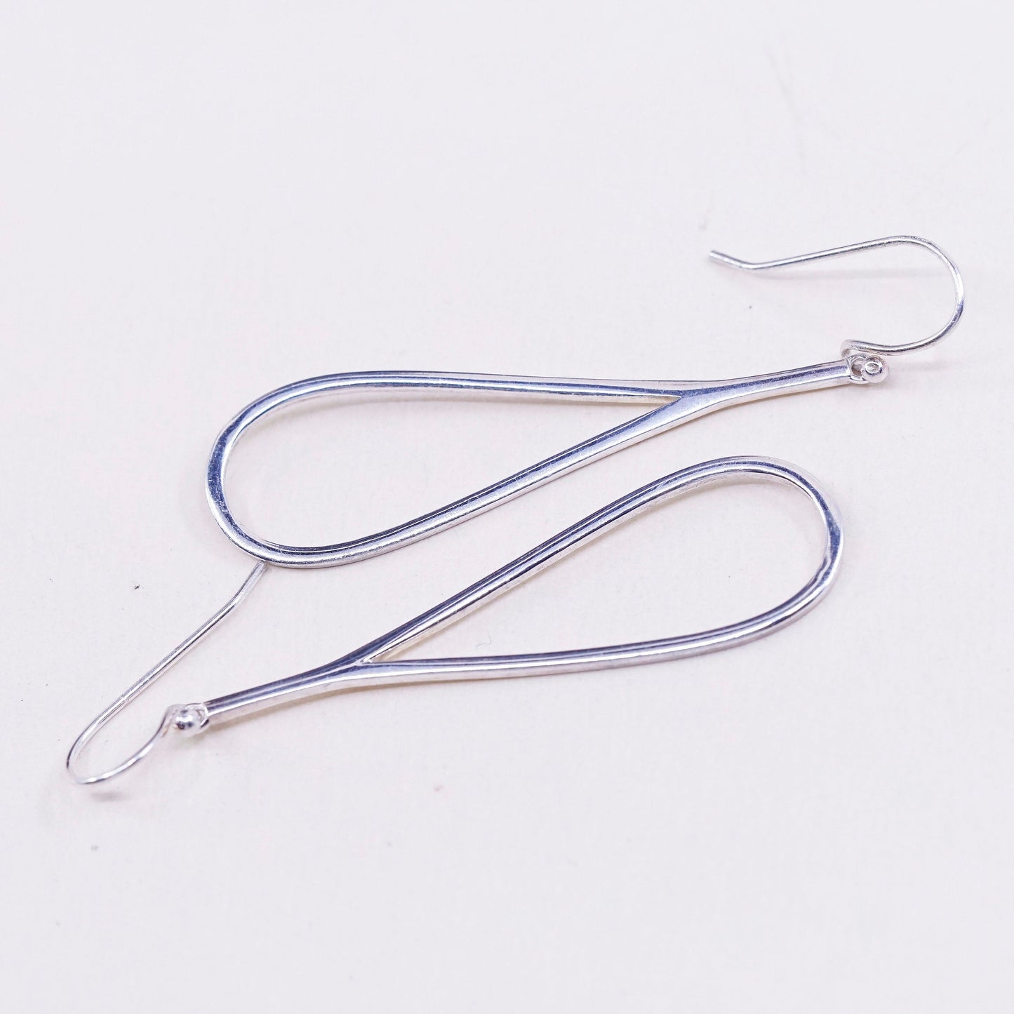 Vintage Sterling silver handmade earrings, long 925 teardrop dangles