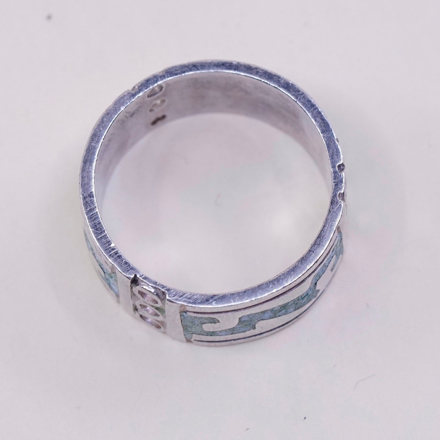 sz 8, VTG taxco mexico Sterling 925 silver handmade ring band w/ turquoise