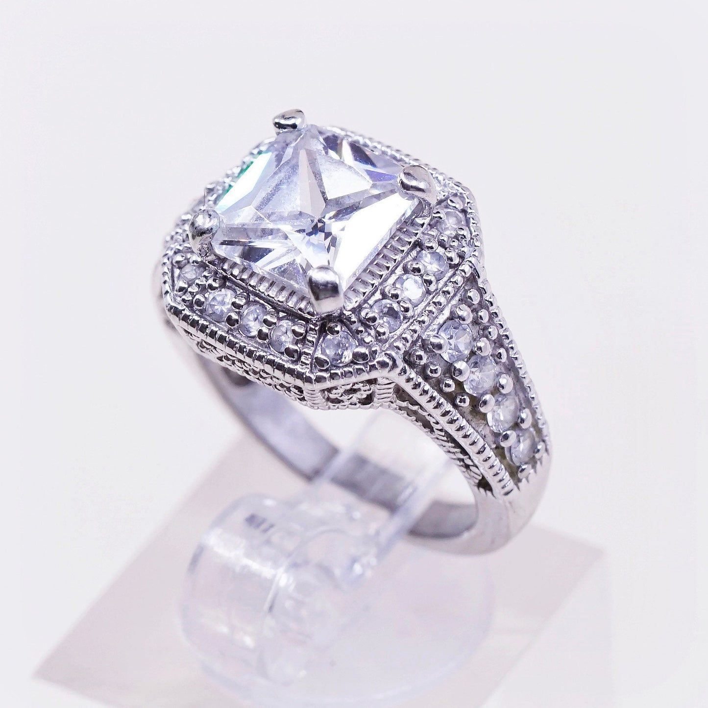 sz 5.5, vtg jewelry, sterling 925 silver cluster crystal engagement ring