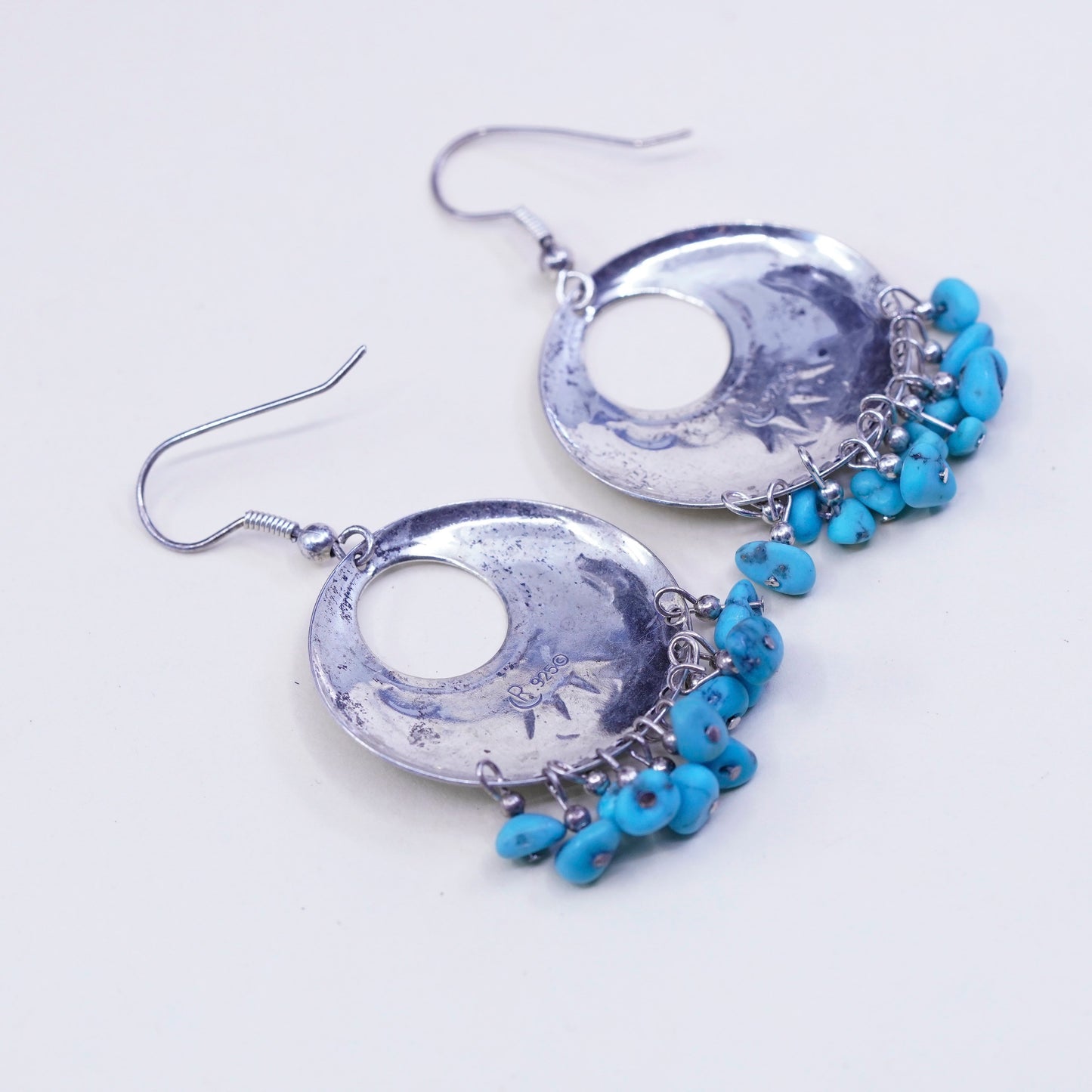 carolyn pollack Sterling 925 silver handmade disc earrings w/ cluster turquoise