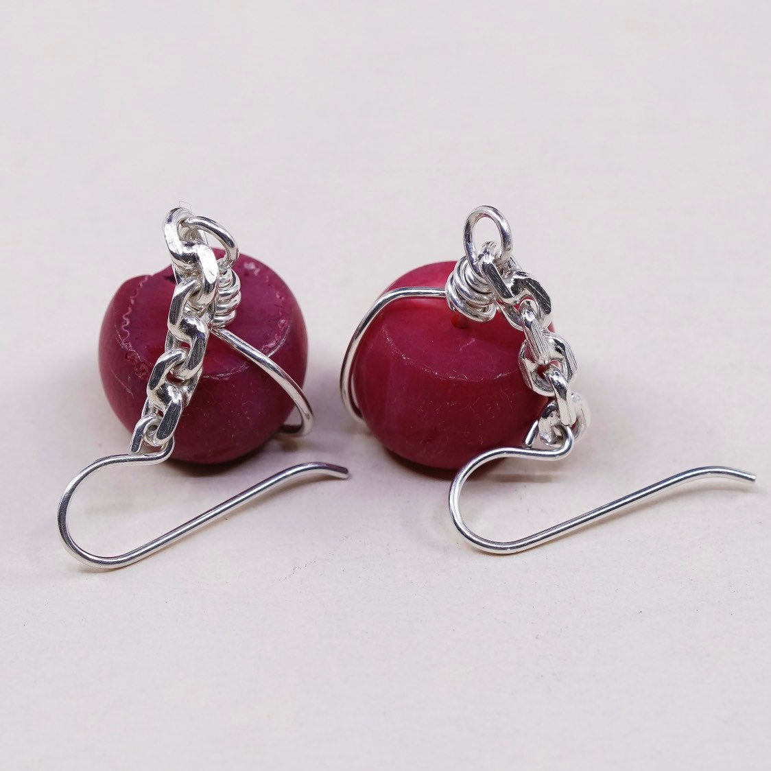 vtg sterling silver earrings, 925 Mexico w/ red coral, handmade southwestern