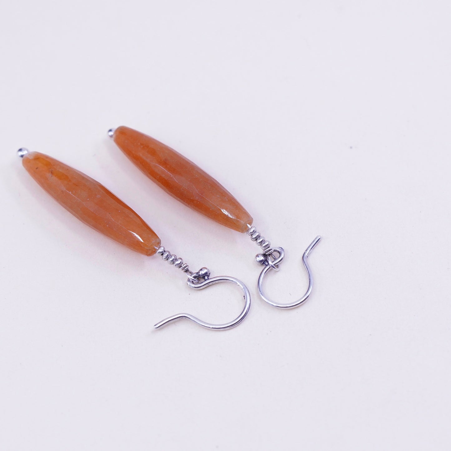 Vintage sterling 925 silver handmade earrings with long carnelian