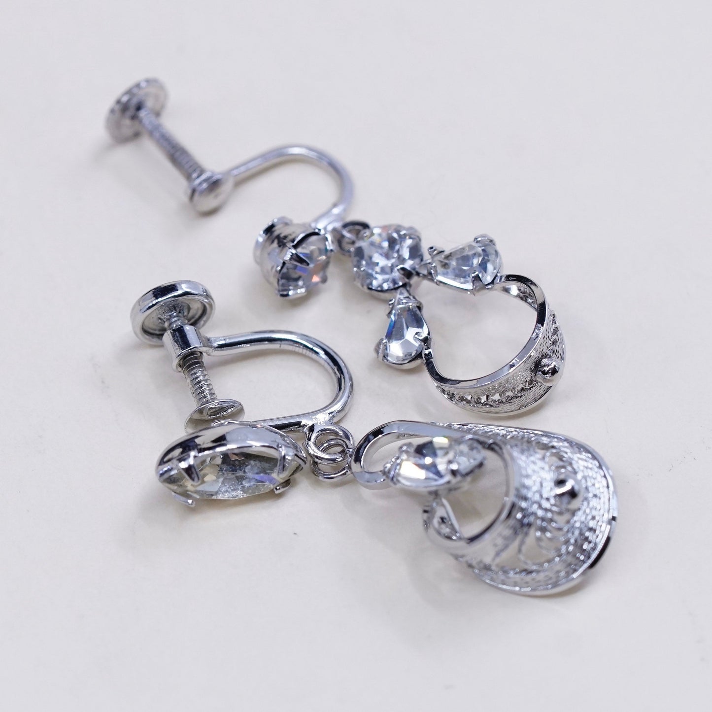 1950s Vintage Espo Flex sterling silver 925 filigree flower screw back earrings