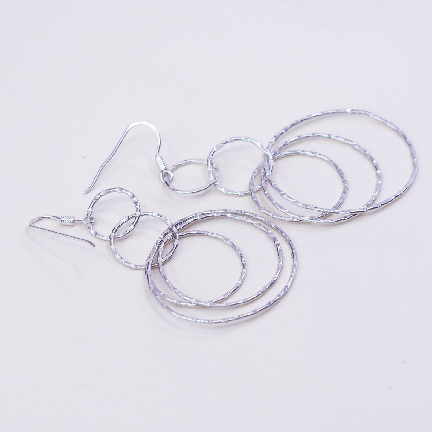 vtg milor Italy sterling silver earrings, 925 textured entwined circle dangles